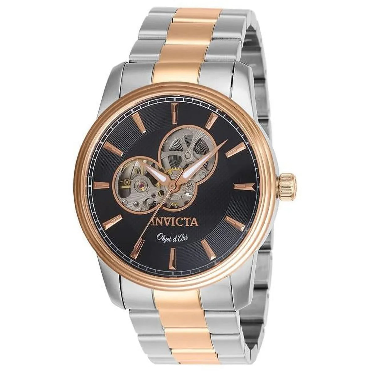 Steel Dial Art with Gold Mens D Objet Black Tone Automatic Hand 3 Watch & Rose