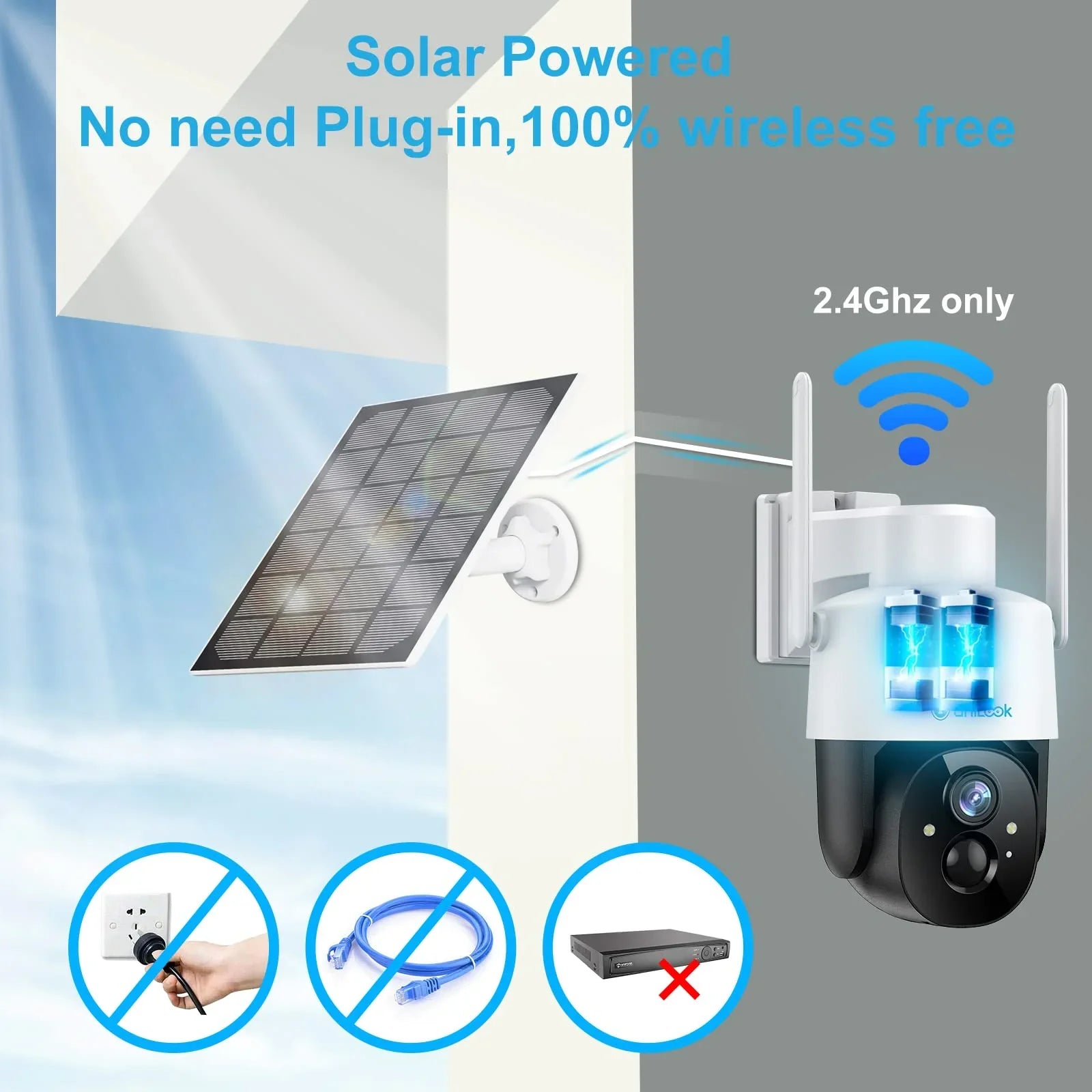 Camera, Wireless Alexa Security with exterior, PTZ IP65 2K Unilook Battery Solar Works Wifi Camera Waterproof Rechargeable
