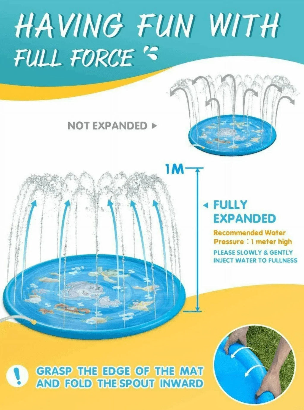 exterior Inflatable Summer 68" Mat Game Play Splash Sprinkler liquid Kids Pad