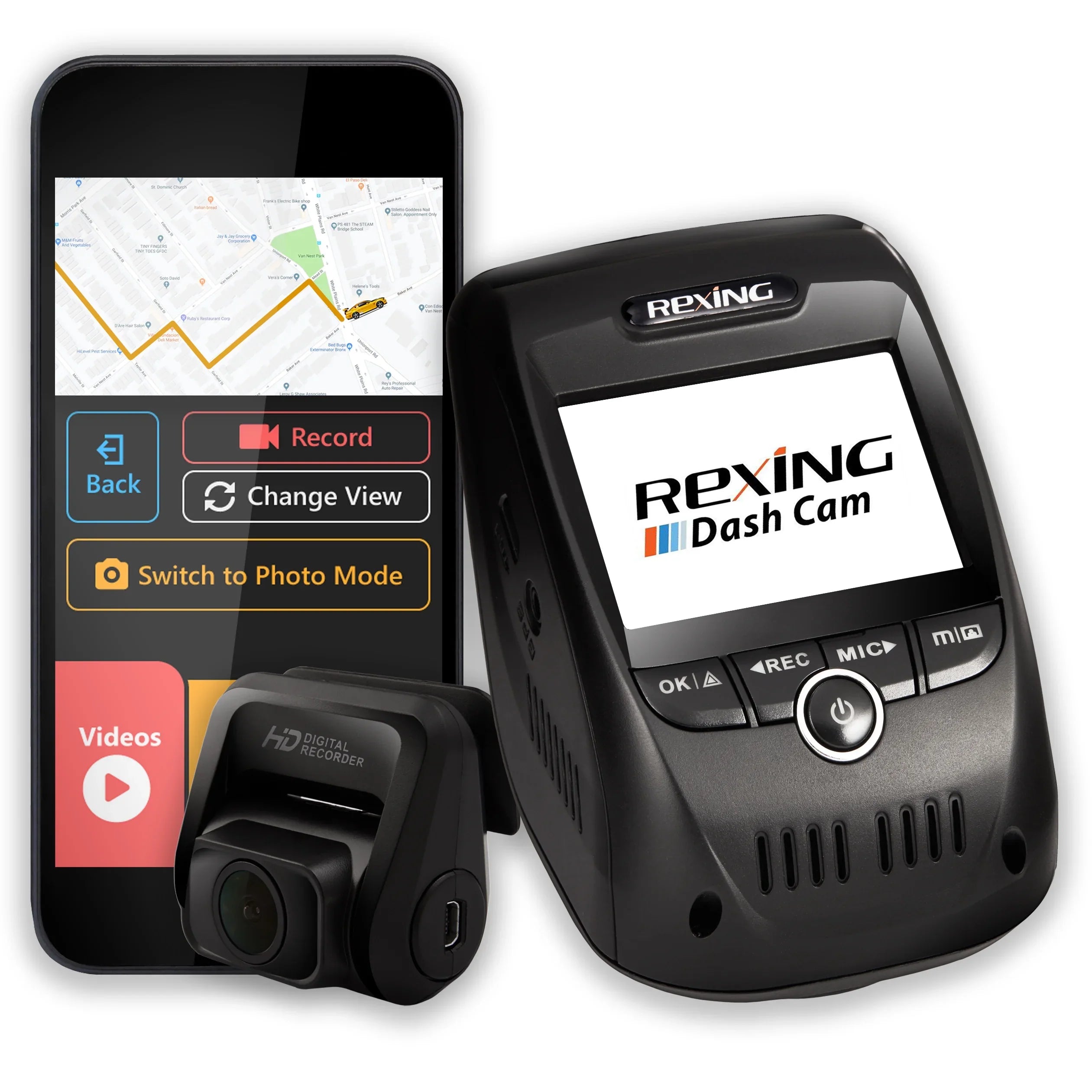 1080p Full Pro HD Rexing and Rear V1P Front Cam Dash