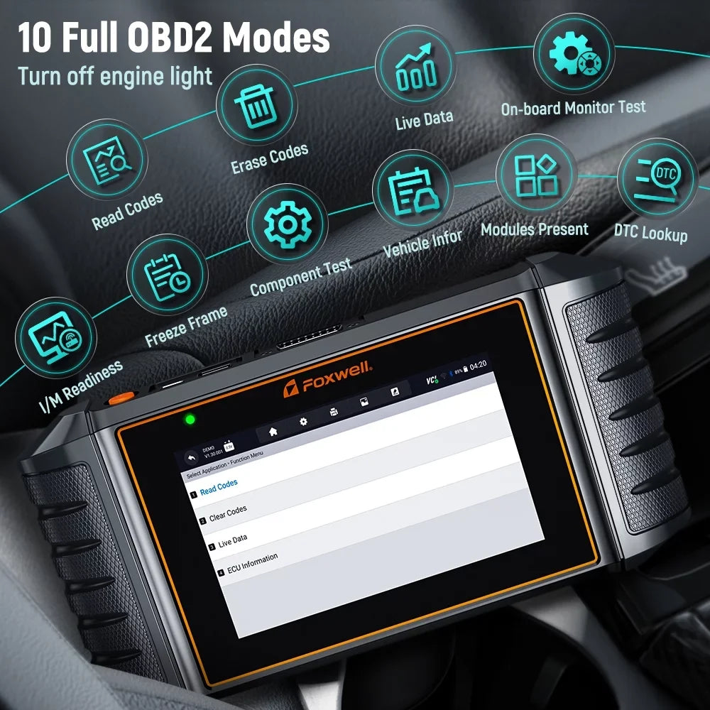 Throttle OBD2 FOXWELL Automotive Suspension ABS Scanner Diagnostic Coding All OBDII Reader Code Service Battery Automotive BMS Reset System Bleeding Tester Reset Scanner, 12 Gift: Injector Tool NT726