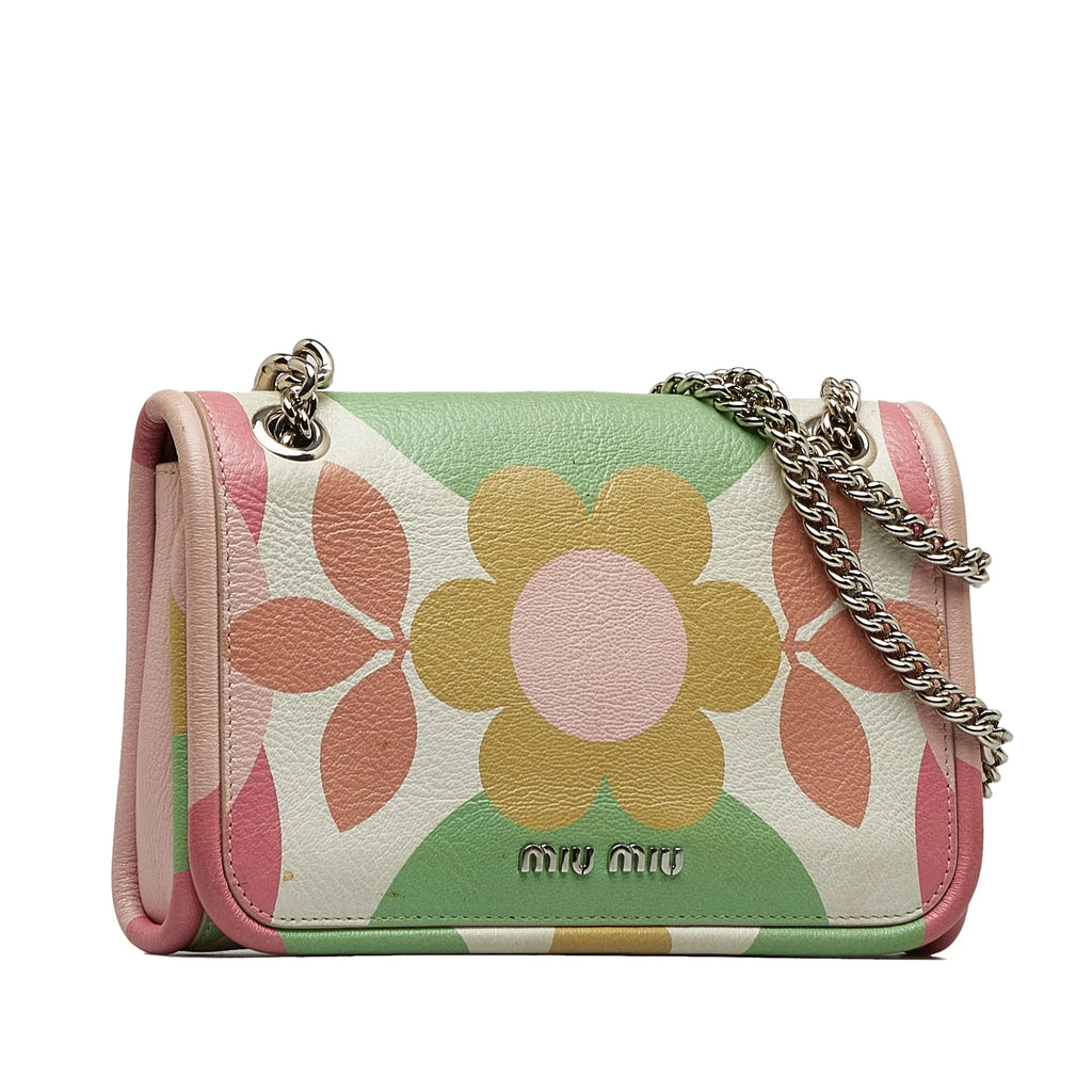 Miu Pink Pre-Owned Calf Authenticated Miu Crossbody Flower Unisex Crossbody Print Bag Leather (Good)