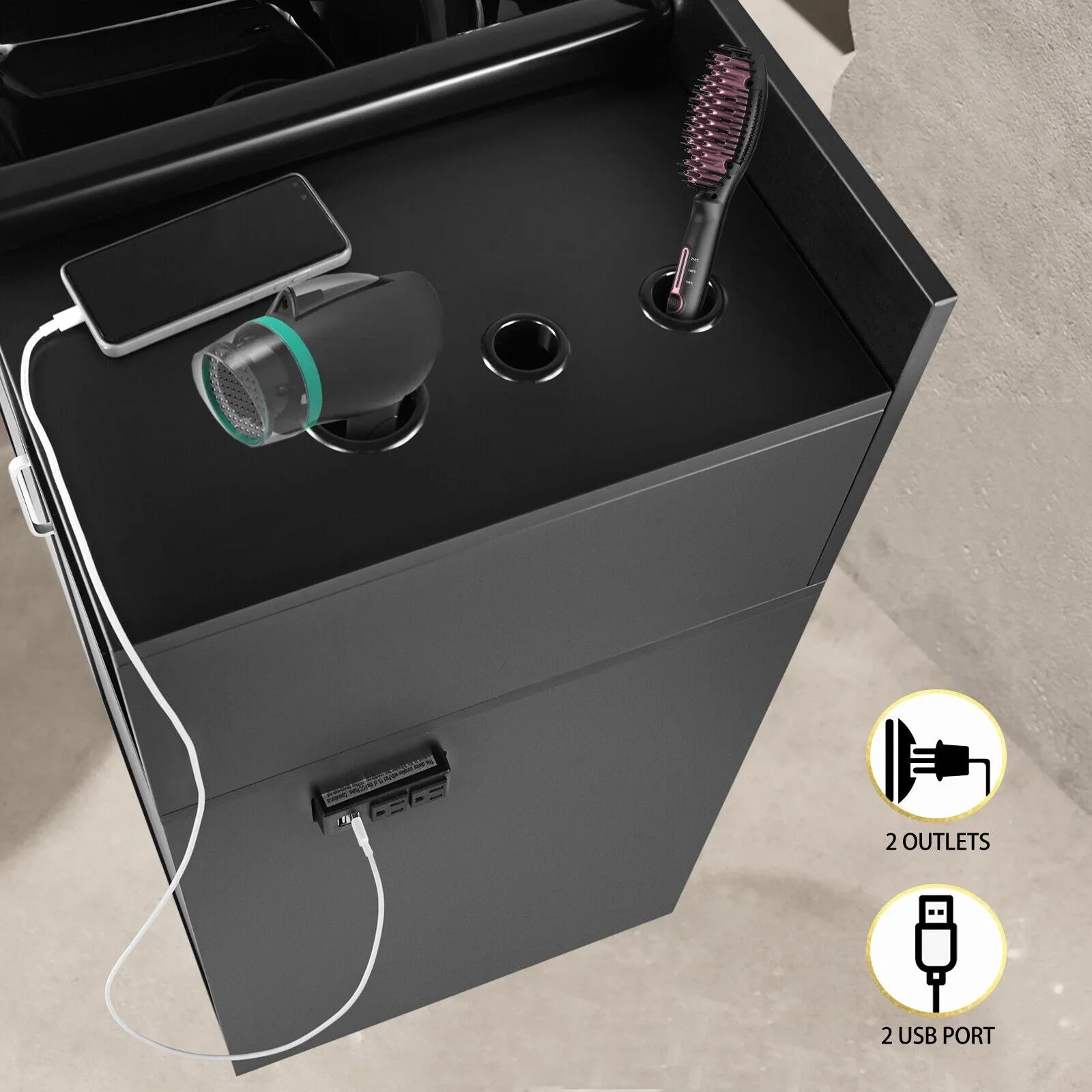 Beauty Backwash hand Hair Trap,Drawer(Black) USB,Hair with Salon Artist Station Sink Holes,P Shampoo Dryer