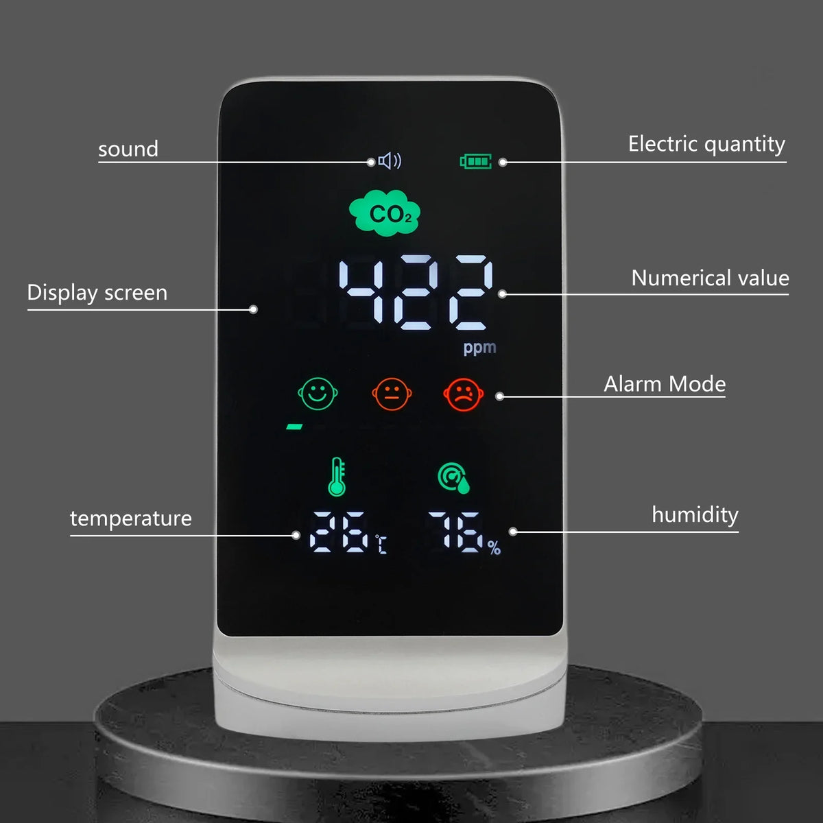 for Monitor & Black) Air Indoor (White, Temperature Humidity CO2, grade Miumaeov