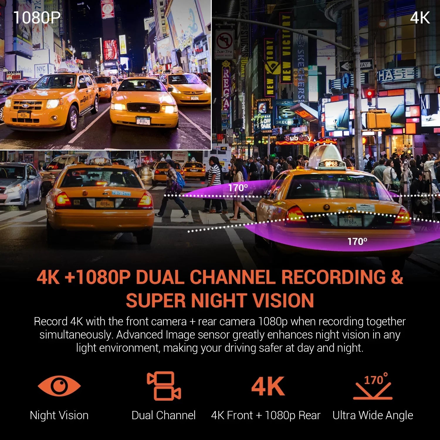 Cam with Rexing Dash Front Rear 4K and V1P Wi-Fi UHD