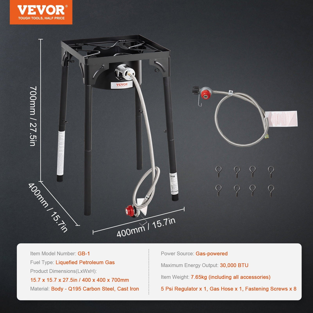 Burner Duty Camping Stand 30000BTU Legs Adjustable Gas Portable Gas Regulator, BBQ & w/Detachable Cooker Stove Heavy SKYSHALO Single Cooking PSI exterior Propane Burners Stove Cooker