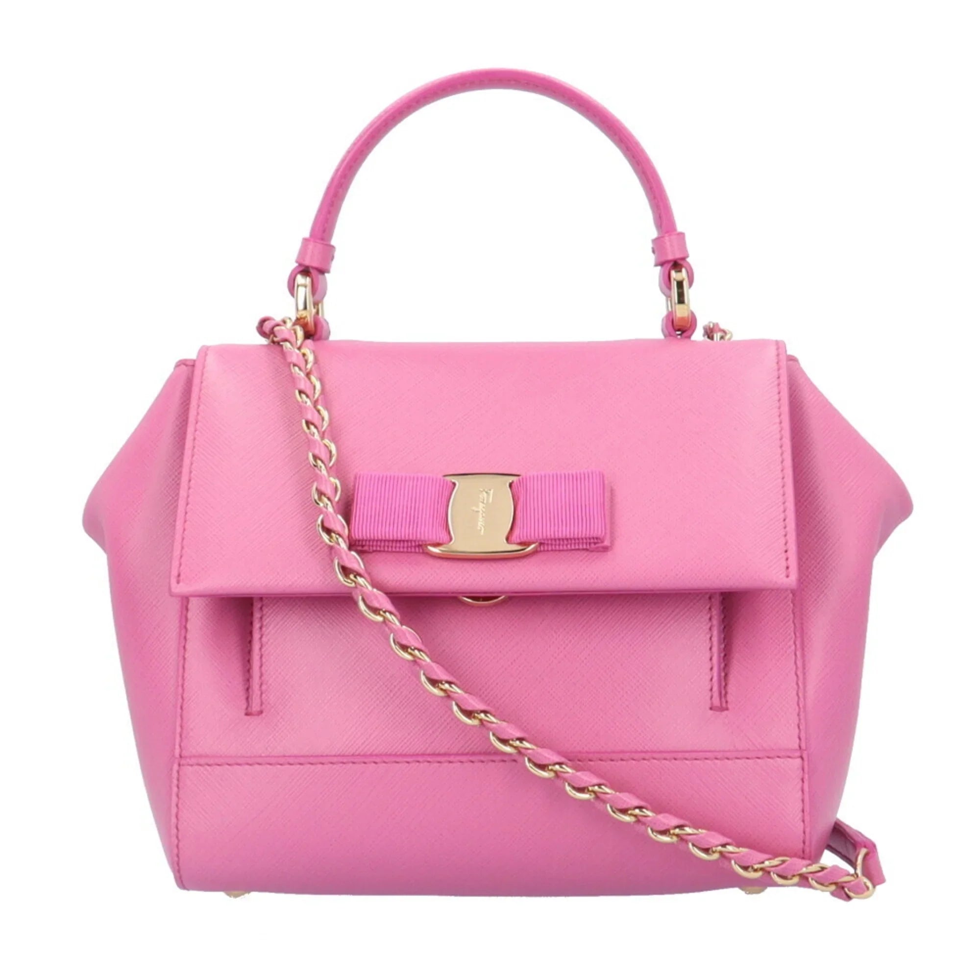 F570 Ladies Shoulder BRB10010000013177 2way Ribbon Pink Leather Bag Vara Salvatore Pre-Owned (Good) Ferragamo EZ-21