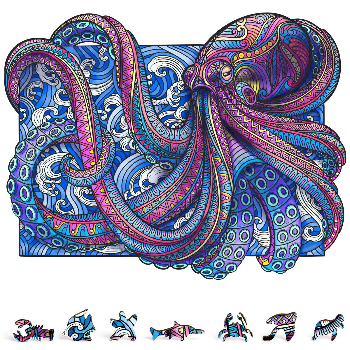 Puzzle Uniquely Premium Adults Wooden Octopus ZenChalet Precision Wood Puzzle 200 Shaped featuring Jigsaw Pieces Cut for