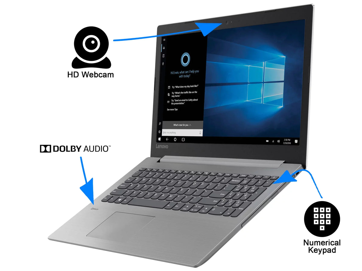 330 2.6GHz, DVDRW, 10 Keyboard, Bluetooth, Intel Reader, SSD, 128GB Notebook, IdeaPad 15.6" Windows Card Pro 8GB UK Display, HD RAM, Wi-Fi, HDMI, Upto Celeron N4000