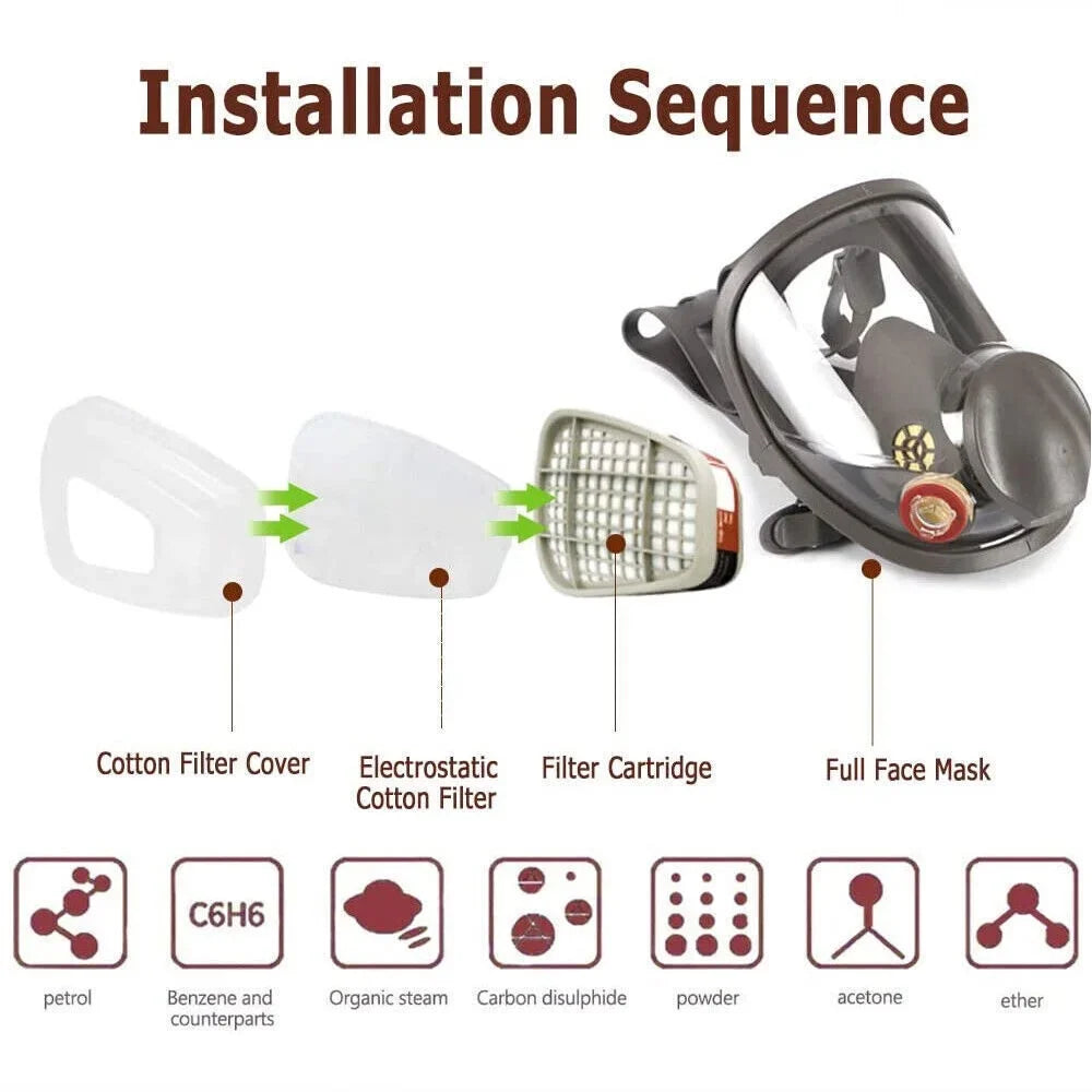 Full 6800 Face Mask w/Filters Spraying Facepiece Set Painting Respirator Gas for