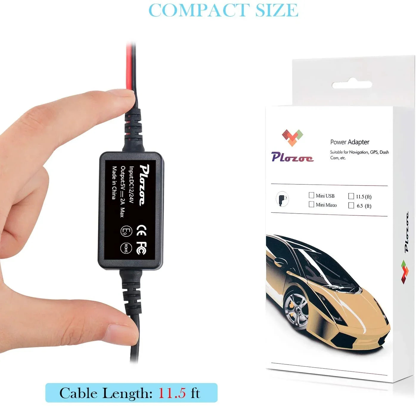 Dash Cable Hardwire Tool（11.5ft） Camera Dash Kit, 5V Dashcam, Fuse 12V-24V Power Cord, Charger Cam 4 Micro Gift Plozoe Tap Wire Installation for Car USB to Hard Kit and