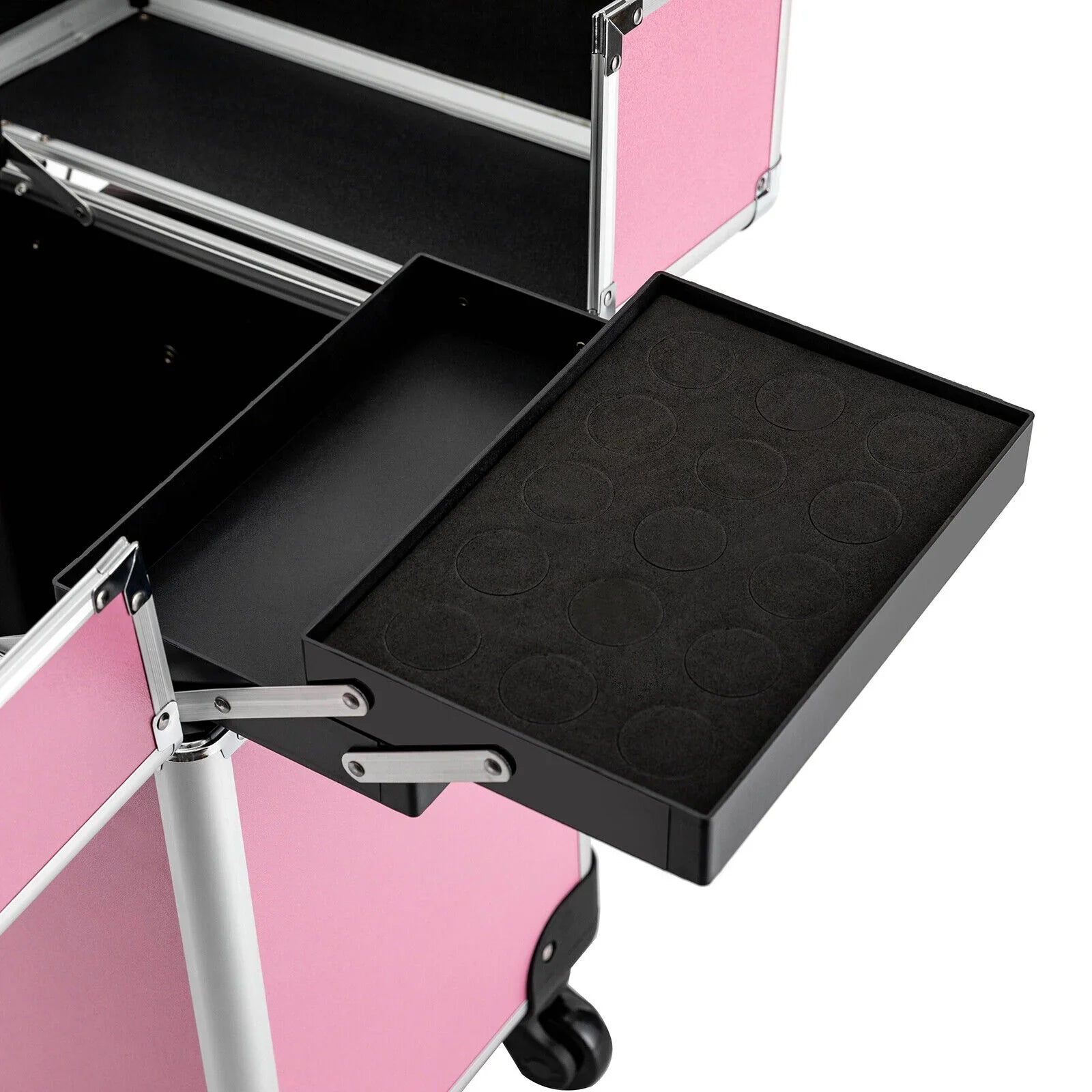 Makeup with Trolley Train 4-Tier Miumaeov Wheels Makeup Storage Cosmetic Professional Case Rolling Organizer