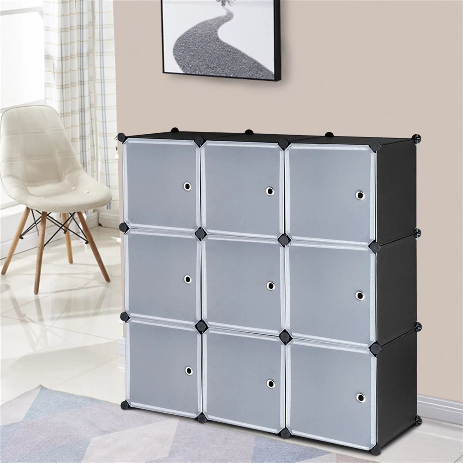 Storage Doors DIY 9-Cube Book Organizer Units, Plastic Closet Cabinet, with Shelving Modular Shelf BMTBUY