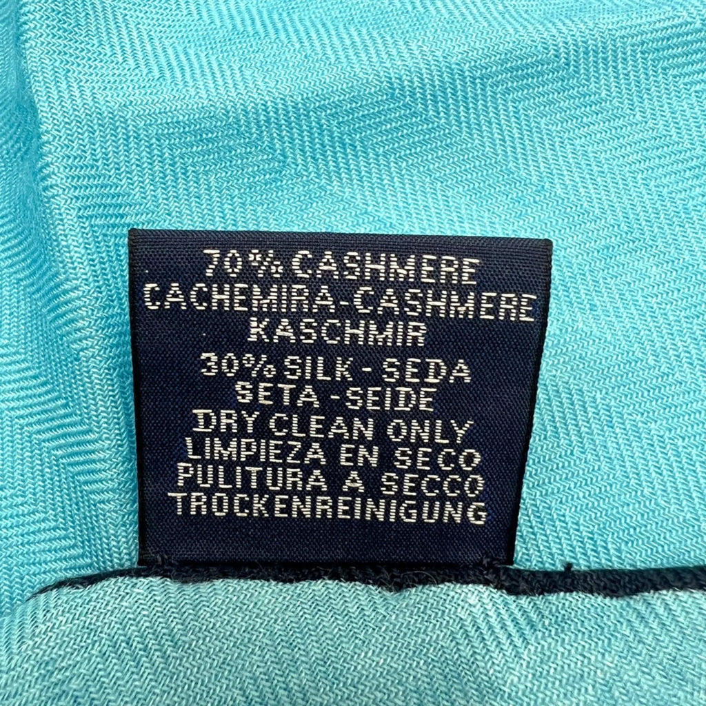 (Like Pre-Owned New) ladies cashmere scarf triangle silk Hermes blue HERMES