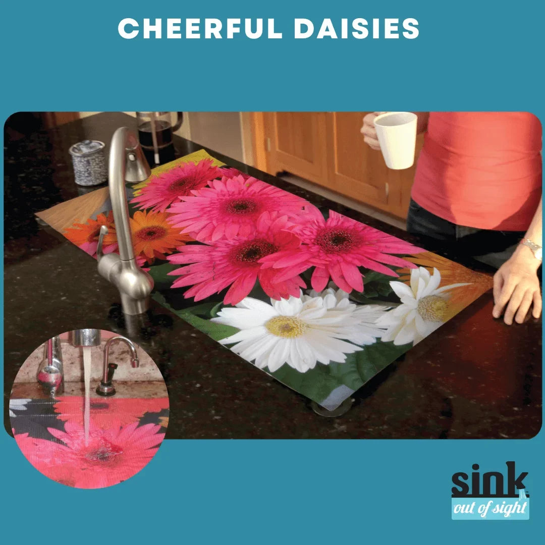 Kitchen Liquids Décor Sink Through Home dimension: SK2-CD Double Sizes. Sink Debris 39.5" Cheerful and Design: Pass Sight- Sink x 2 Out Daisies Cover, Cover, Hot/Cold 20" of Adjustable