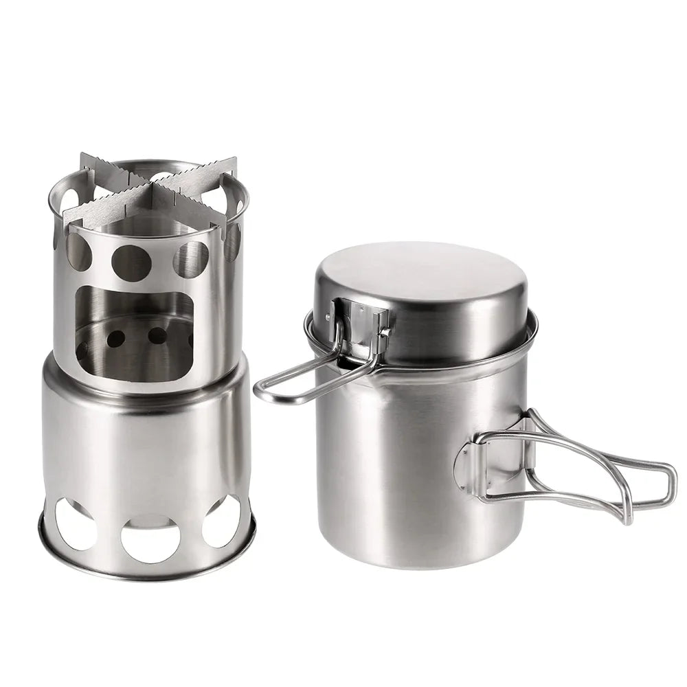 Portable Stove Set Stove Fishing Burning Combo Arealer for Pot Wood Backpacking Hiking Camping Cooking and