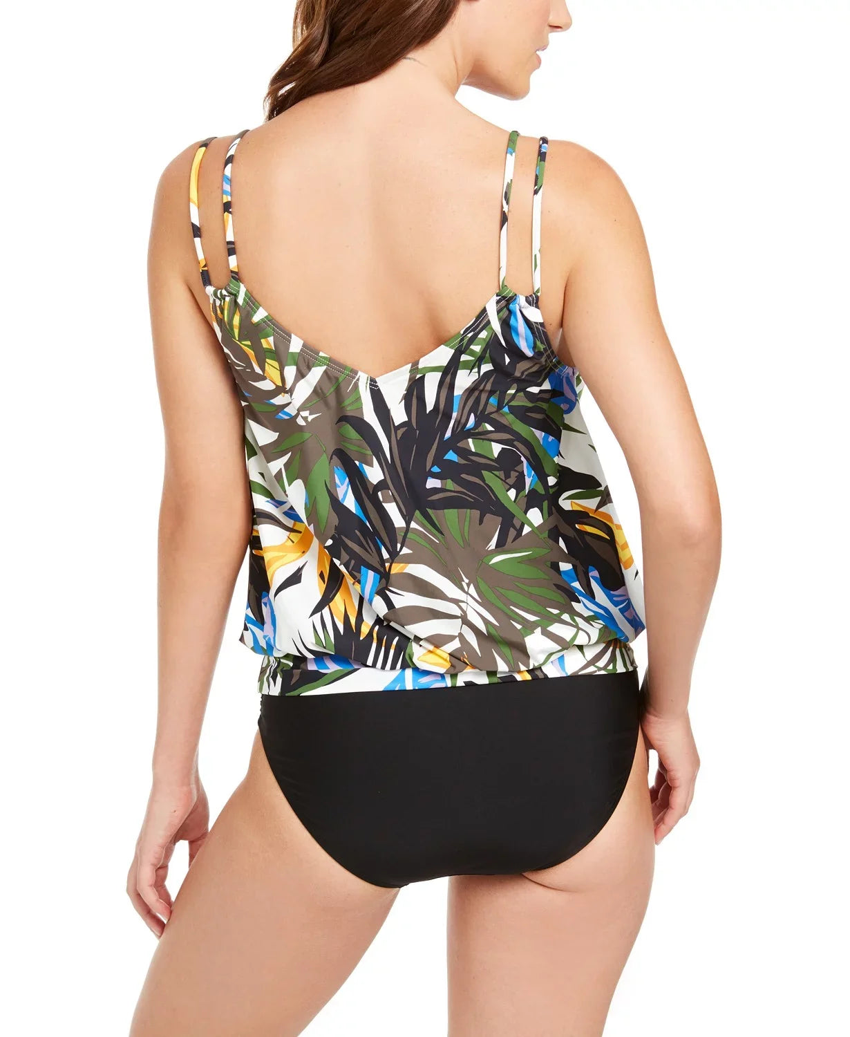 OLIVE MULTI Klein Calvin Tankini TROPIC RAINFOREST Top, Blouson US X-Small