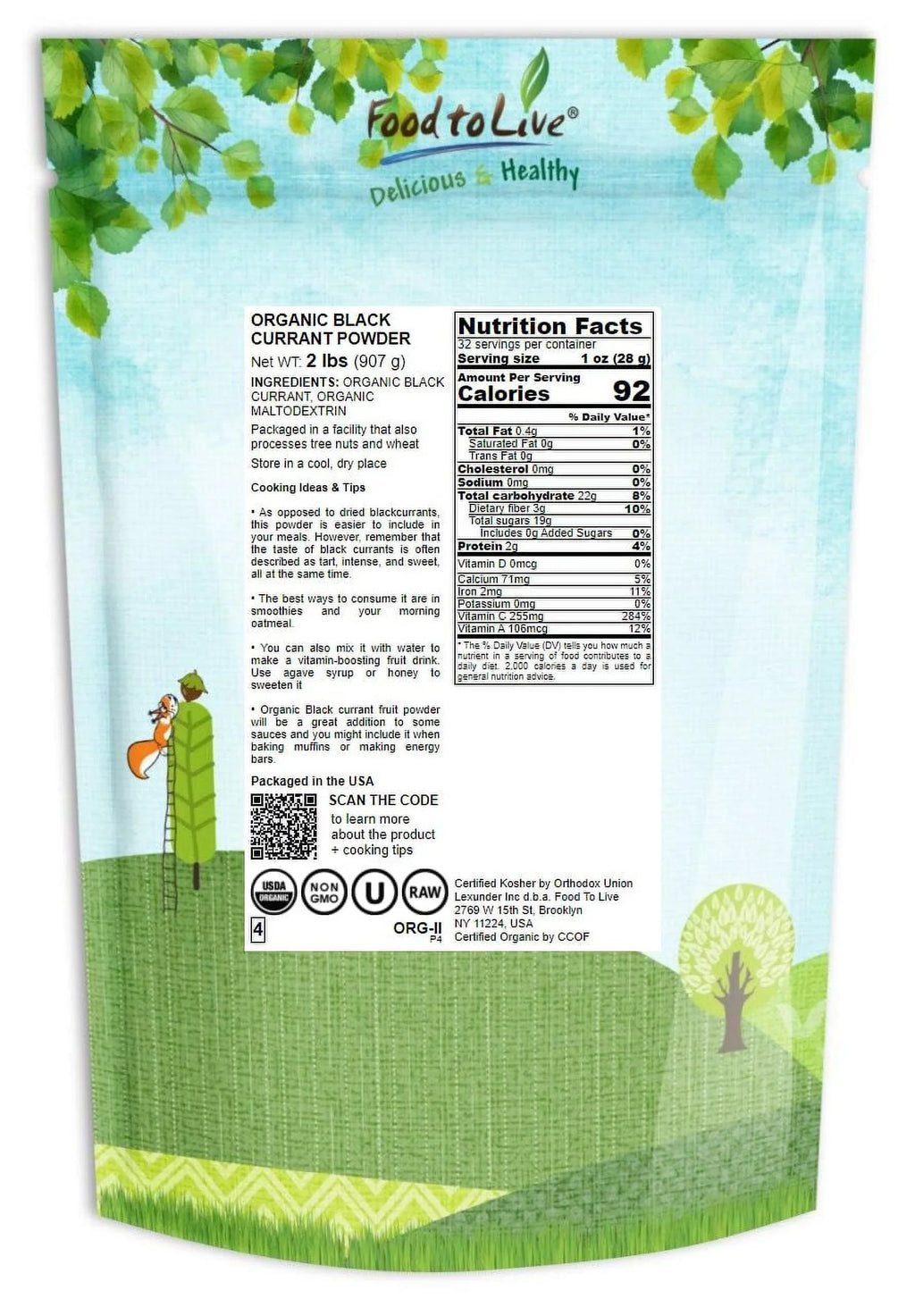 Pounds to 2 — Vegan, — Organic by Black Currant Non-GMO, Kosher Raw, Live Food Powder,