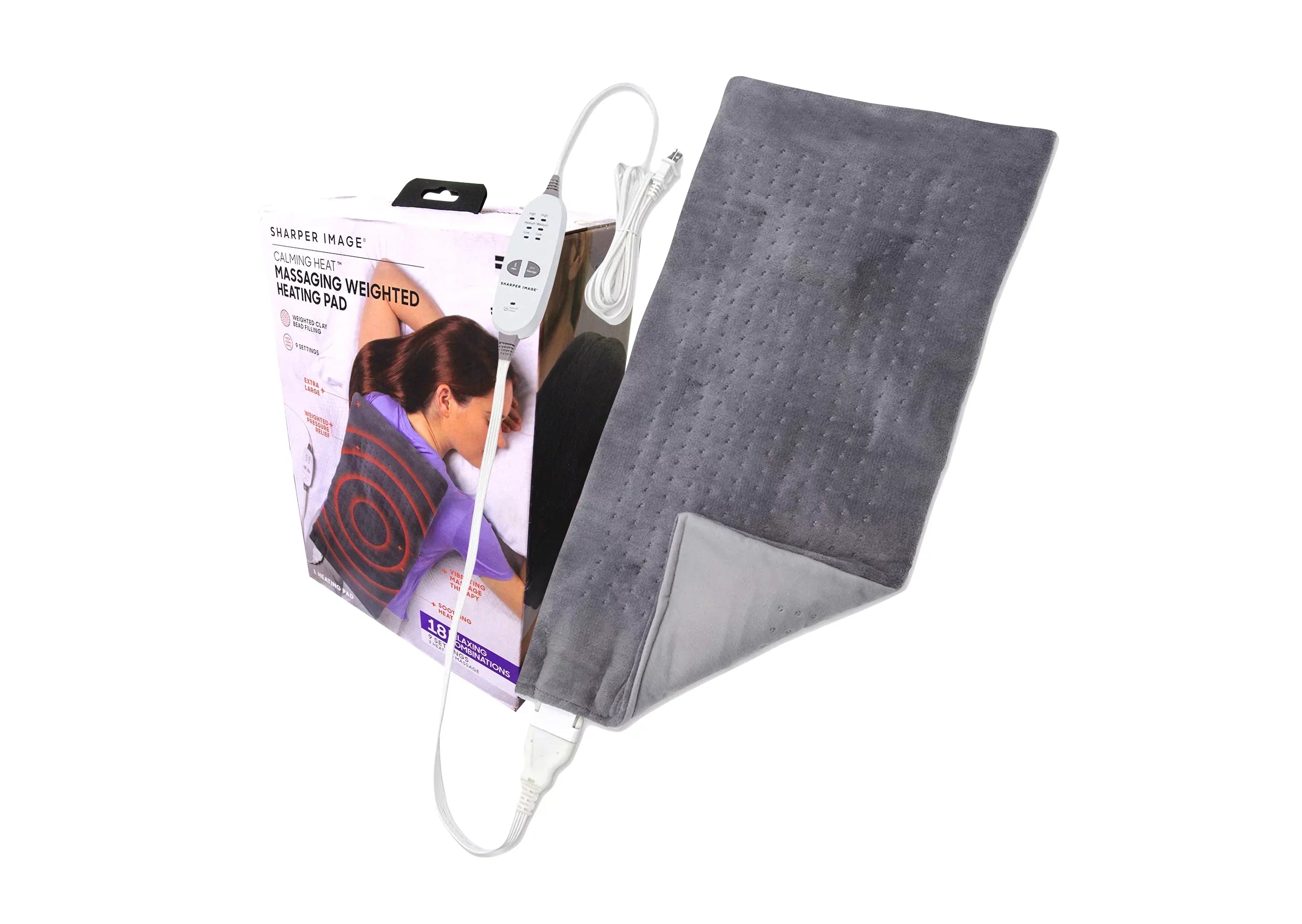 24” Electric Heating Pad Combinations, Settings- x Pad 12” 18 Heat Heating by Heat, Image- Relaxing with Massage- 9 3 Weighted 6 Massaging Massaging Vibrations, Weighted Calming Sharper