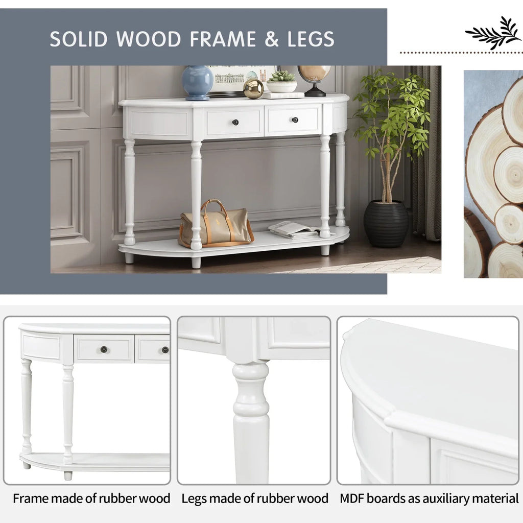 (White Curved Console Wooden Drawers Design design Frame Table WF298768AAK) and Top SKU Circular Solid OLD Shelf Retro Open Legs Two with TREXM