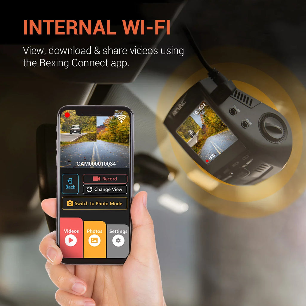 Cam with Rexing Dash Front Rear 4K and V1P Wi-Fi UHD