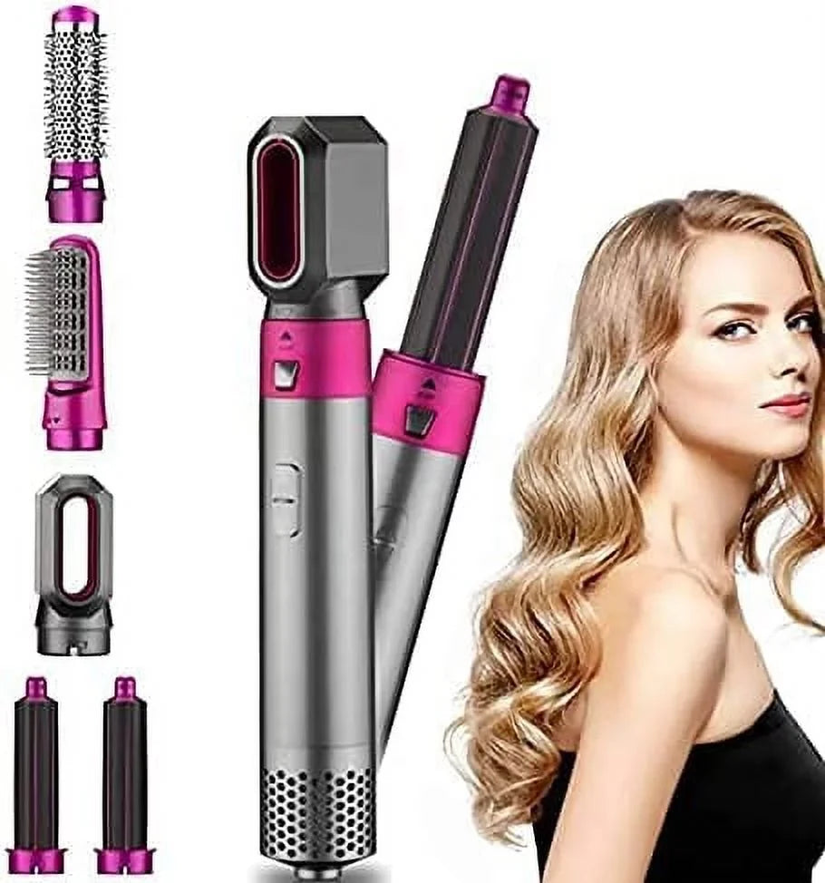 Brush - with Styler PinkGold Color: Electric Automatic Straightening - Hair Heads and Styling, Ionic 5-in-1 Curling Brush Negative Hair Dryer Blow Brush Detachable for Dryer