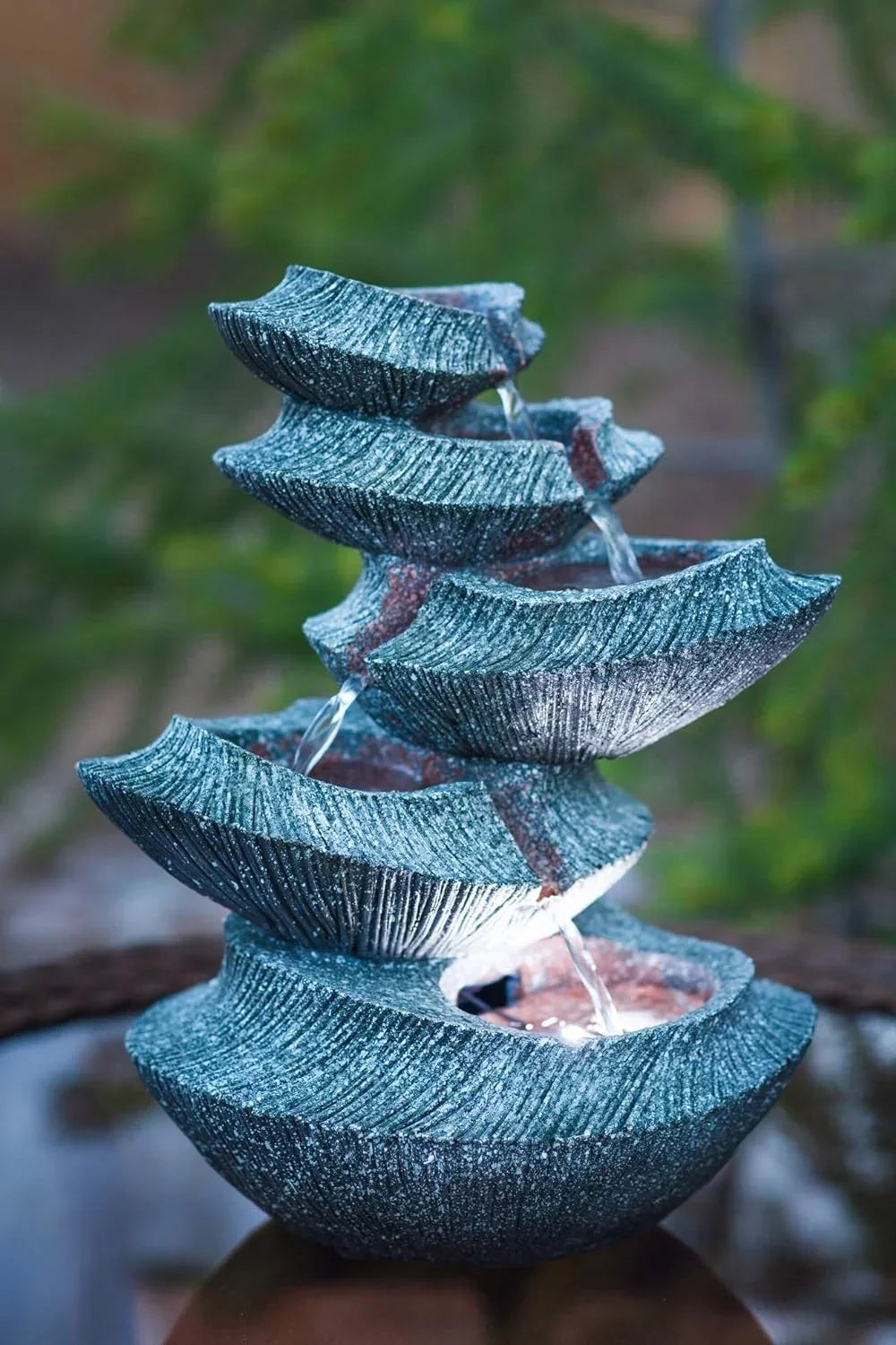 Indoor/exterior Light: Hand-Crafted Small Feature Entryways, & 14" Fountain W/LED Tiers Design. Gardens Patios. For liquid HF-B16-14LT Modern Stone s,