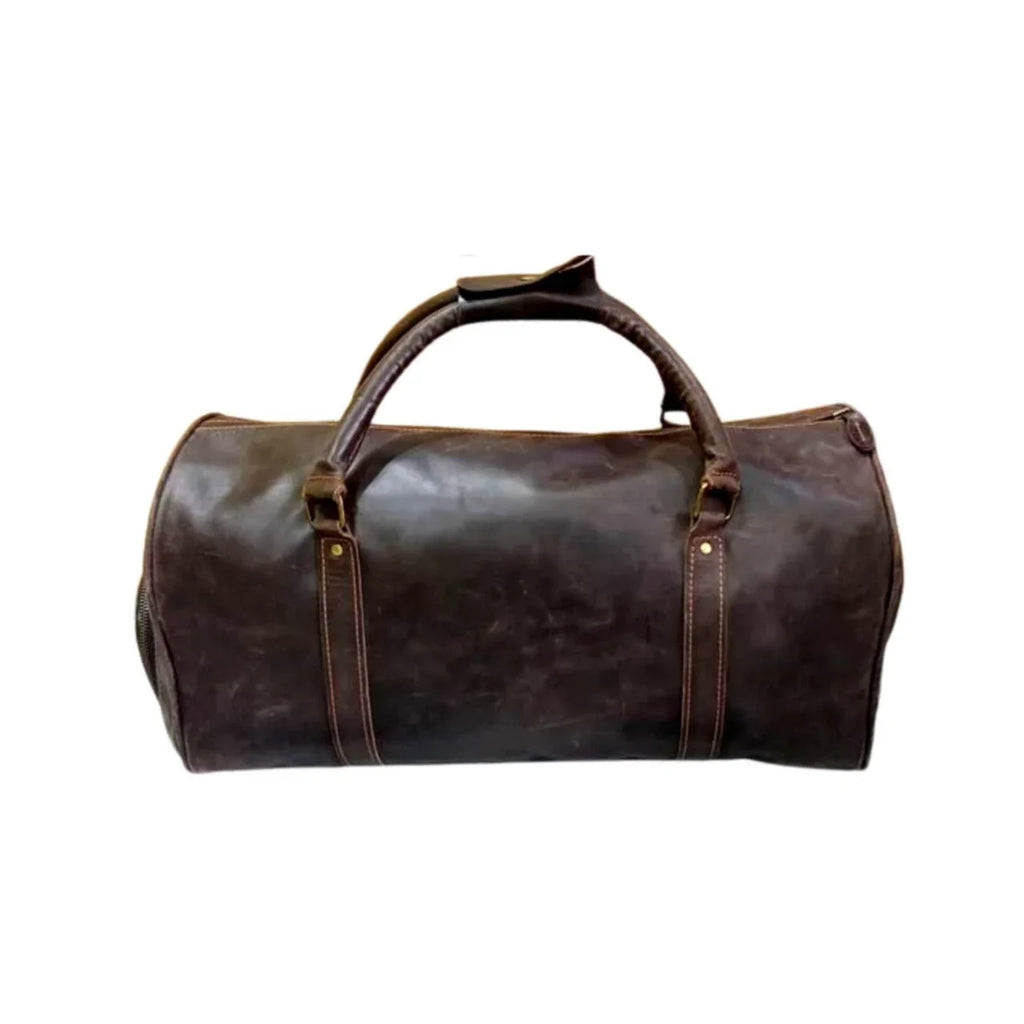 Duffle Leather Gym Travel Luggage AMERICANSTYLE Brown Cow Bag Dark Bag & Leather