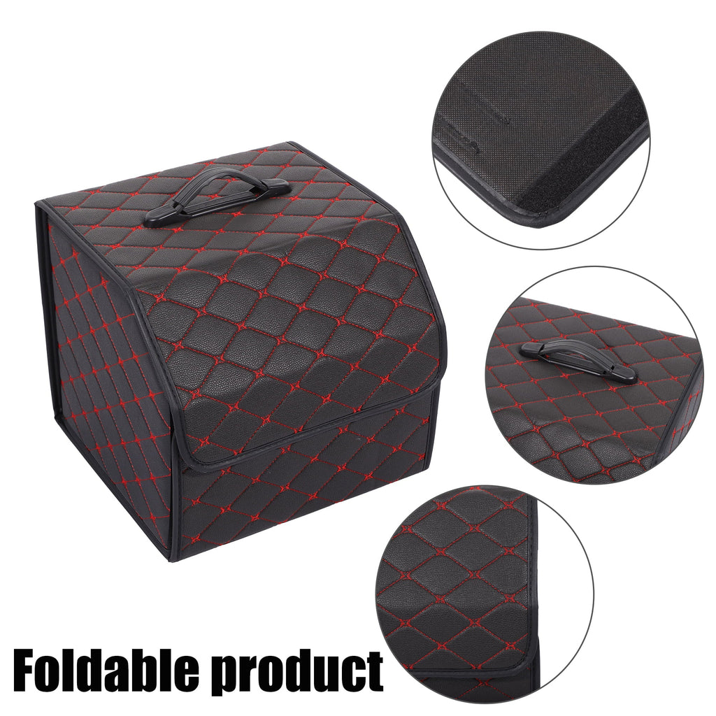 Bag Foldable Red PU Car Truck 33x31x29cm Boot SUV Trunk Black for Stitches Handle Organiser Leather Bag Storage with