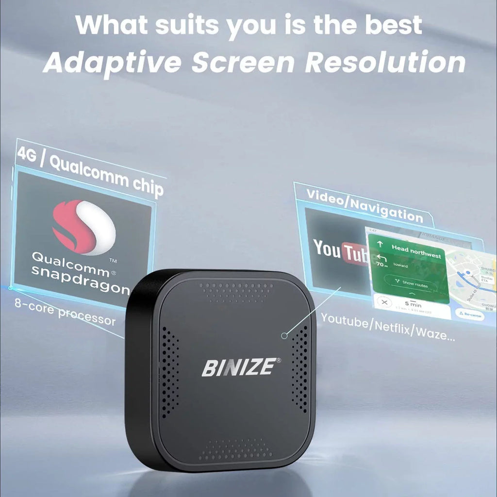 for CarPlay&Android Only Wireless Android OEM/Factory Fit Auto Box BINIZE 4G Netflix,etc Cellular,4+64G,8Core, YouTube System,Built-in CarPlay,Wireless Cars with Wired ai Navigation,Support