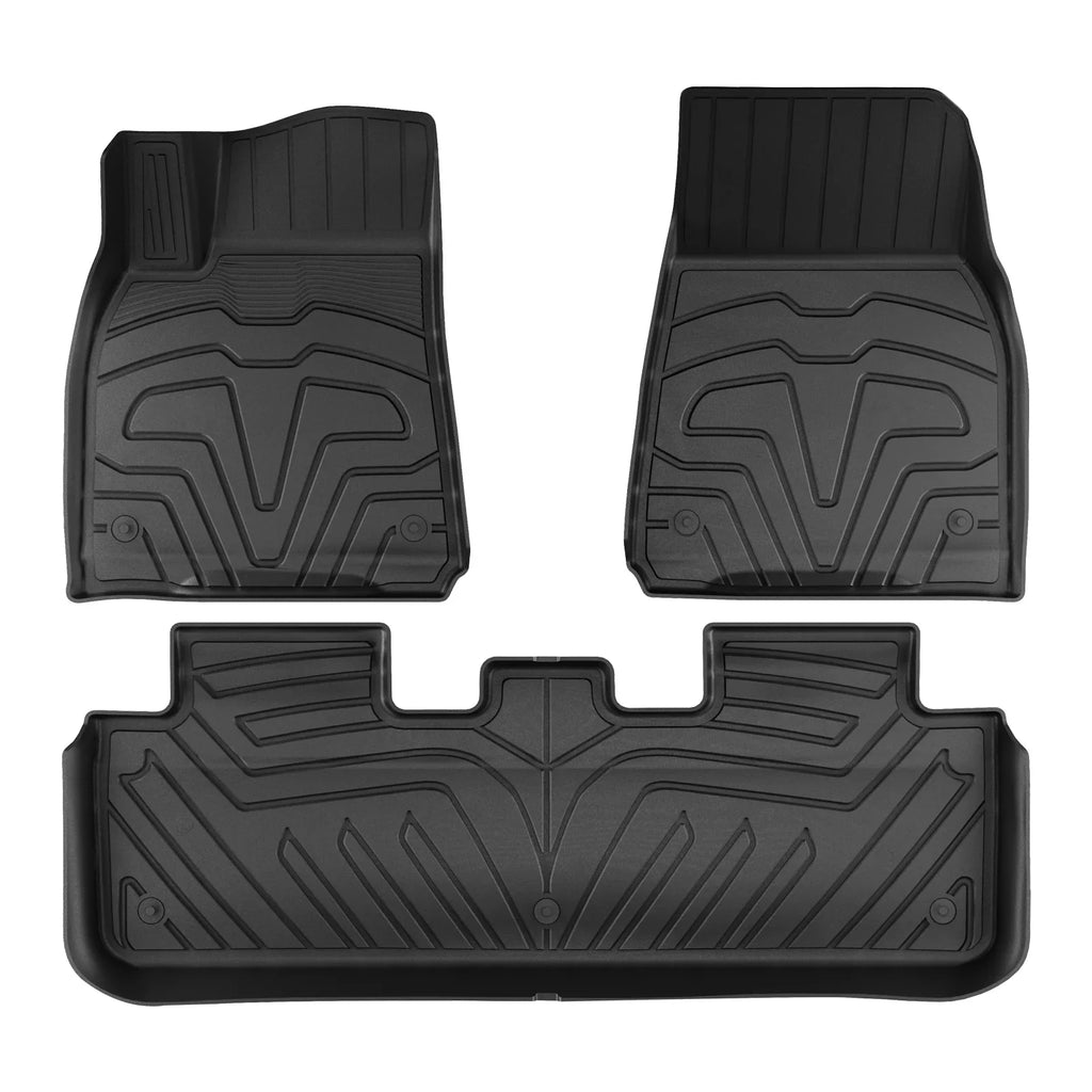 Floor Front 2nd Black climate Cargo Heavy Protection Mats + Liners, Mats, with Full Rear Trunk Model Y, & Tray Custom Mat All 3D Motorsports Row Floor 2020-2023 Tesla Compatible Set Duty TPE Ikon