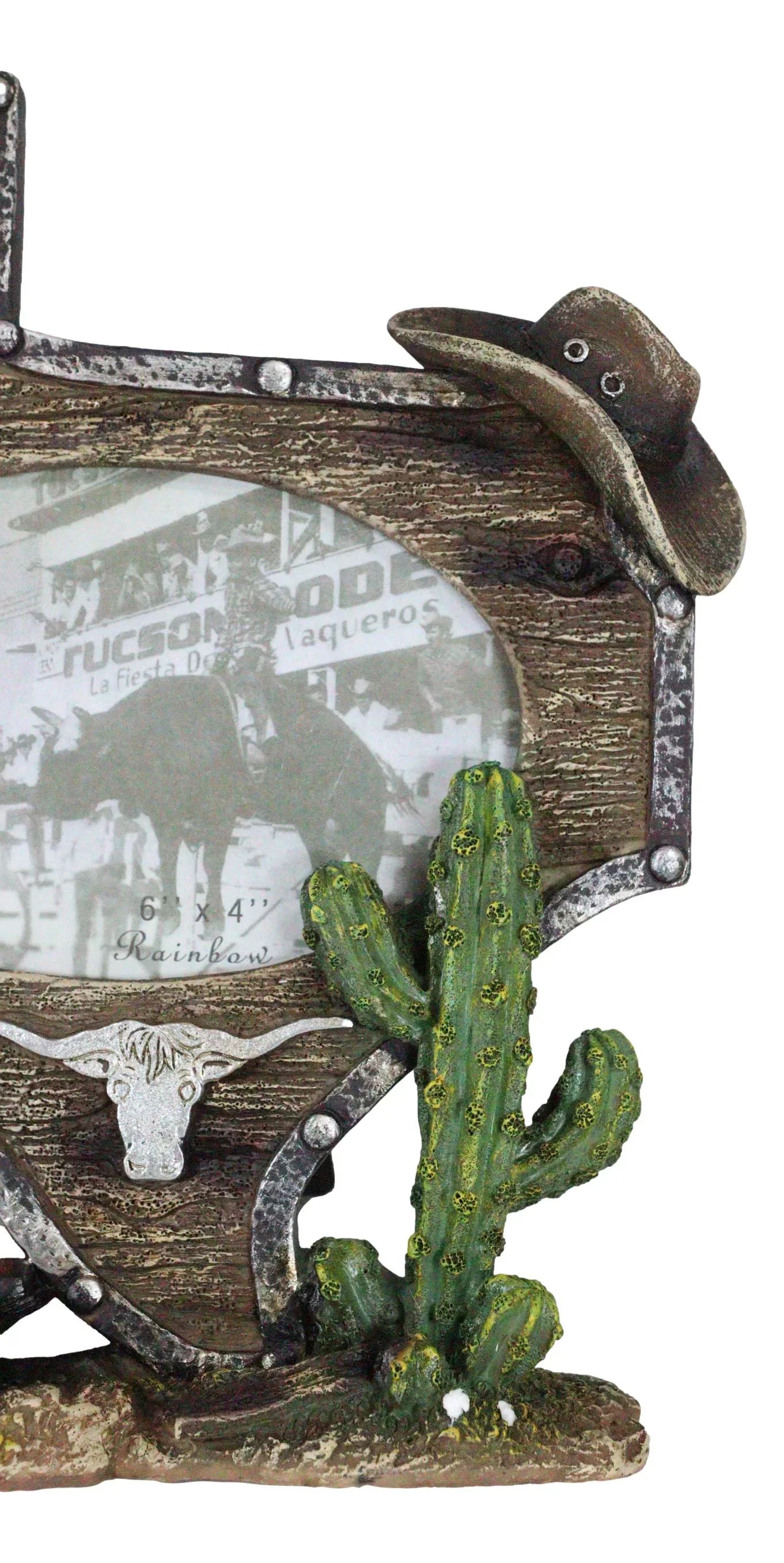 Map State Texas Rustic Cactus Picture 4"X6" Longhorn Boot Western Cowboy Frame
