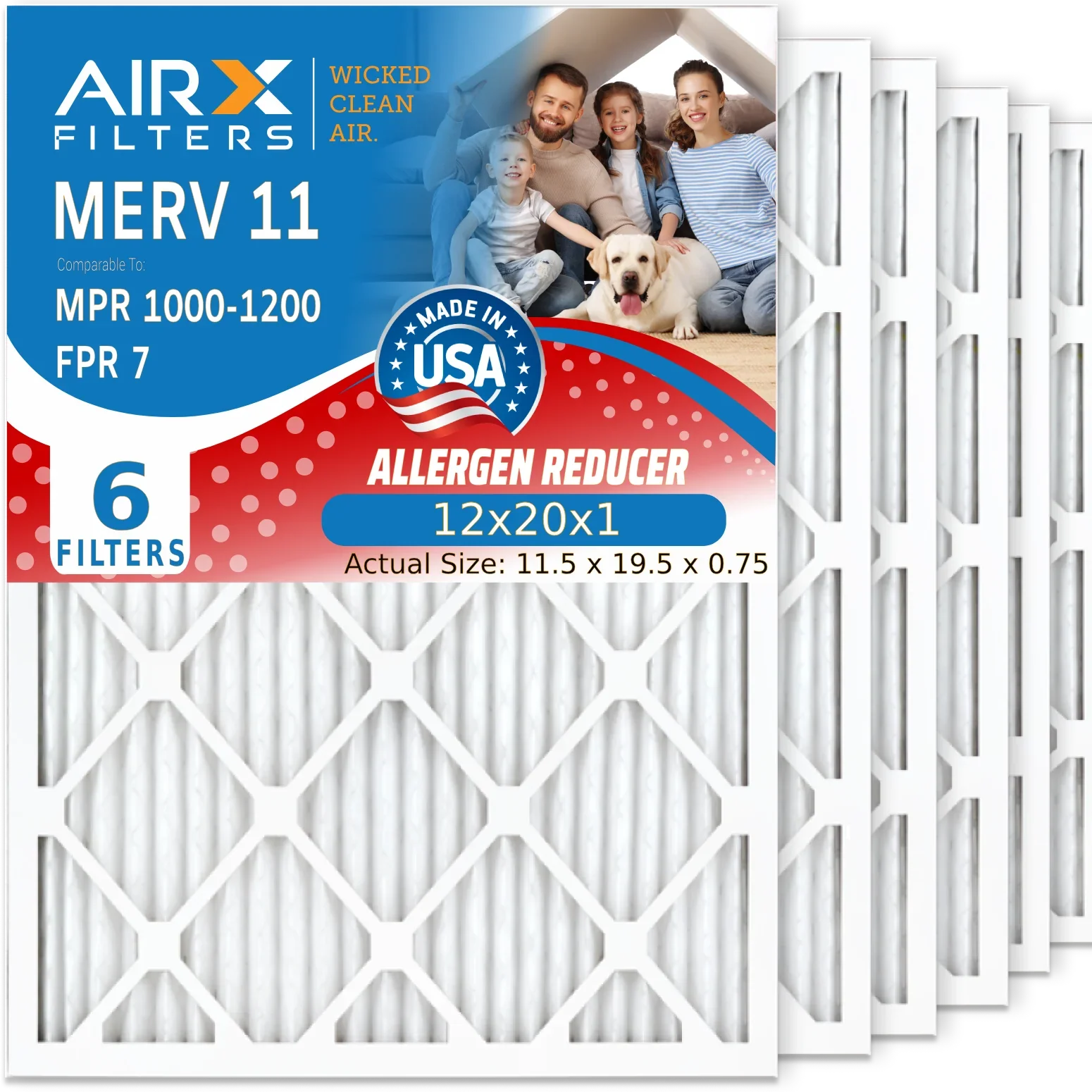 Filters 11 AIRX Air Conditioner FILTERS FPR Pleated USA AIR. MPR by HVAC MPR 12x20x1 Premium 6 Electrostatic WICKED & to Made MERV Air Filter Filter 7 Pack Comparable 1000, CLEAN 1200 Furnace 12x20x1