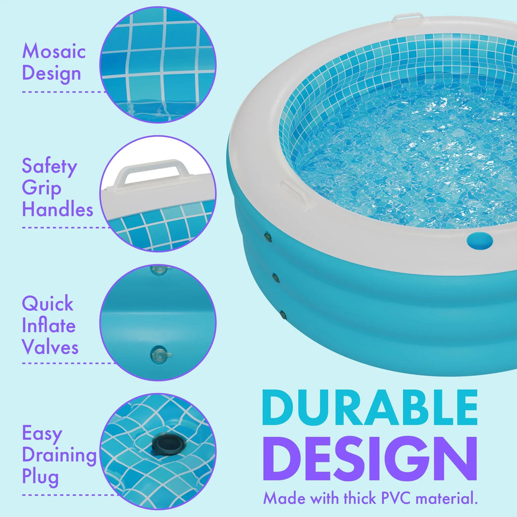 7 60"x22" and with Ages for Up and - 5 Drain Kid Kids Round 6 Large Perfect 4 with Adults Pool Blow Grip Handle Padded Floor Swimming Kiddie Bars Pool Round 8+ Inflatable