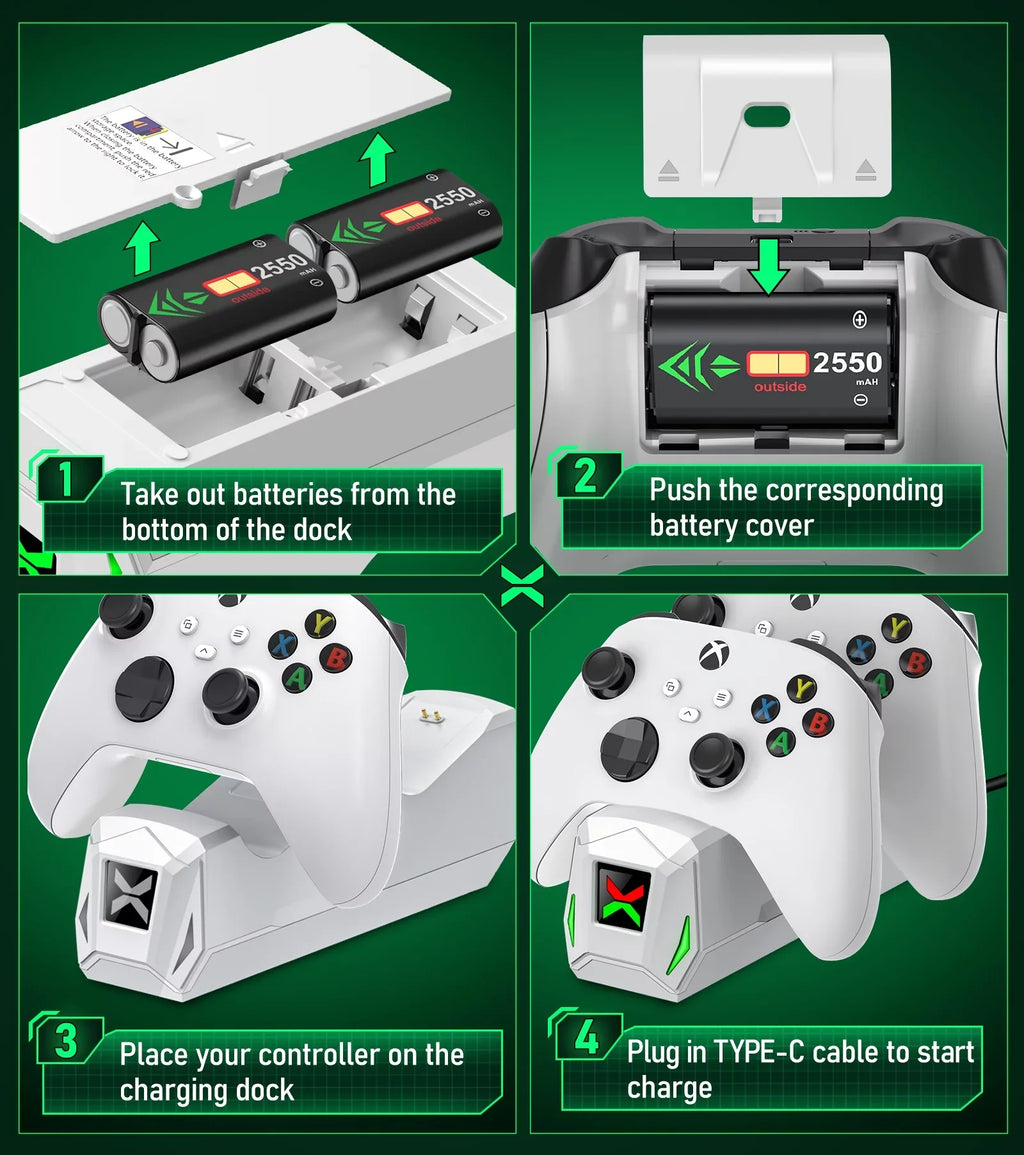 Controller Controller Xbox One/Series Station Dock Packs 2x2550mAh with Battery Charging Xbox for Rechargeable X|S Accessories-White Charger,Xbox