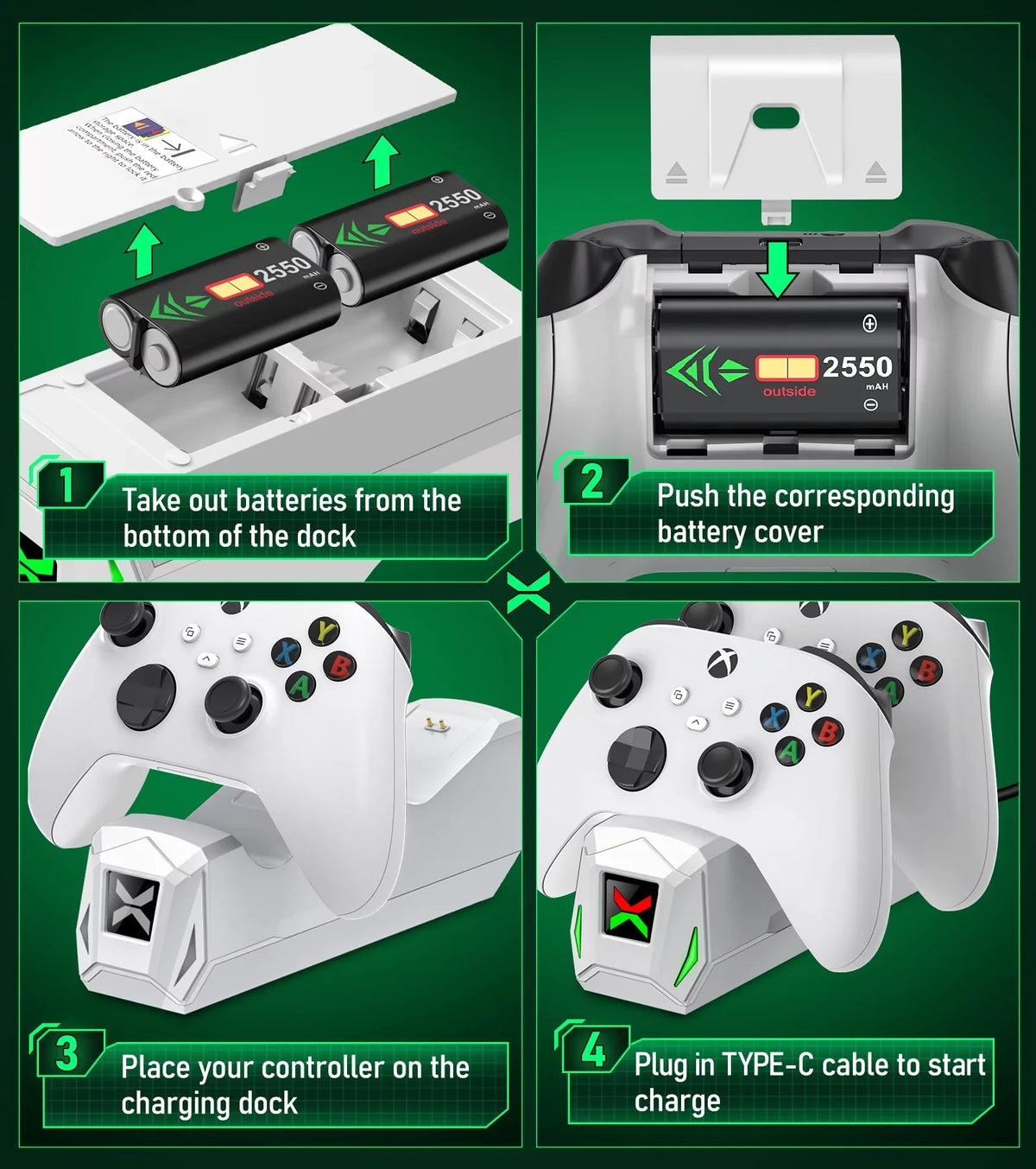 Controller Controller Xbox One/Series Station Dock Packs 2x2550mAh with Battery Charging Xbox for Rechargeable X|S Accessories-White Charger,Xbox