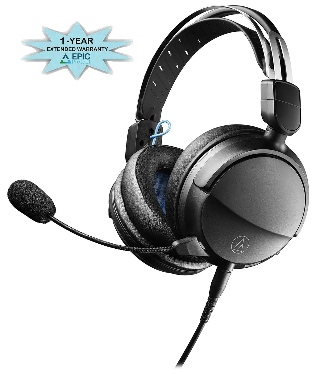 ATH-GL3BK Wired - Year Additional Technica Coverage (2022) Closed-Back Protect an Headset Epic Audio Gaming with Black/Blue 1 by