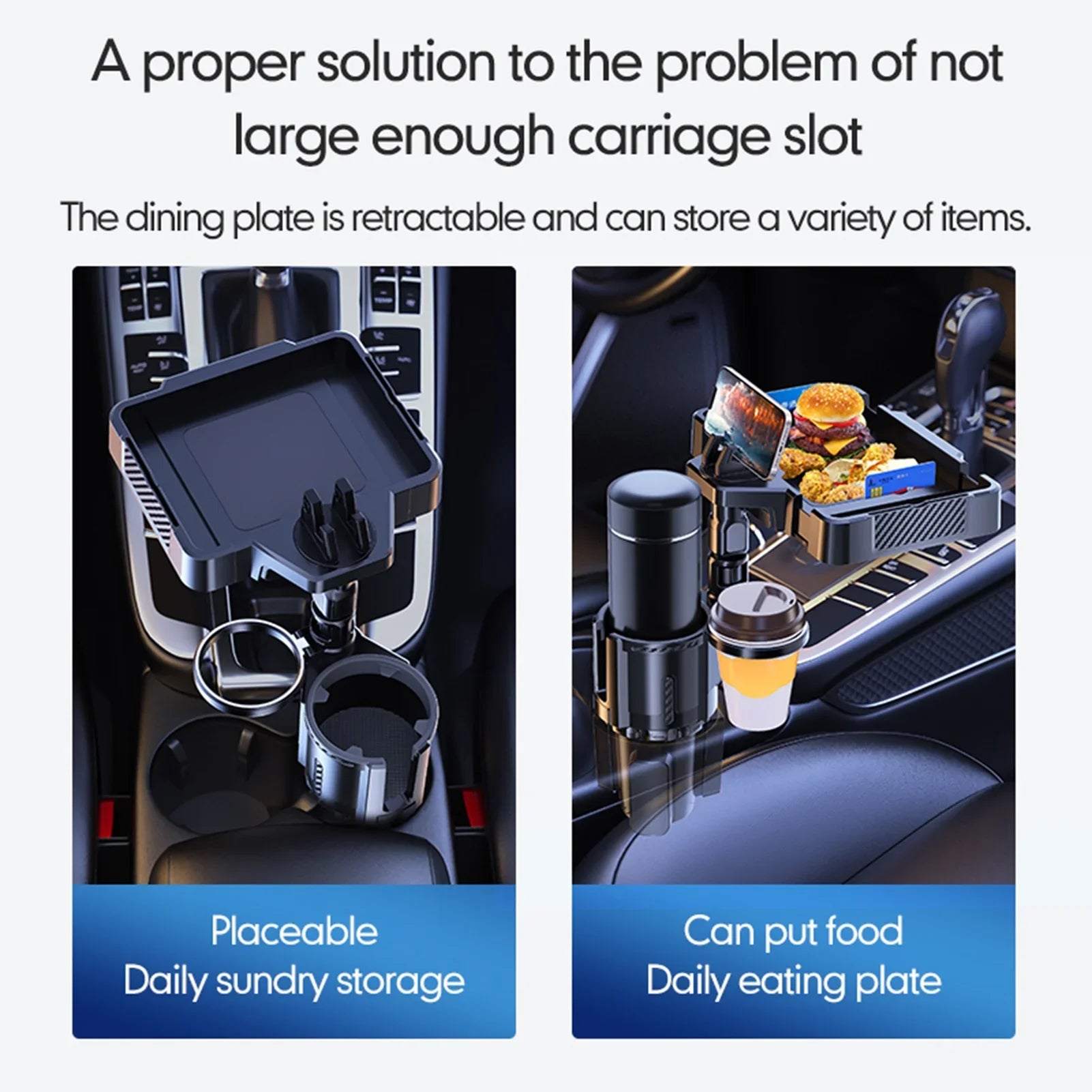 Snack Cup Dual and for Holder Expander 4IN1 moobody Car Tray Versatile Cup Drinks Storage Rack, Tray Multifunctional Phones, Holder