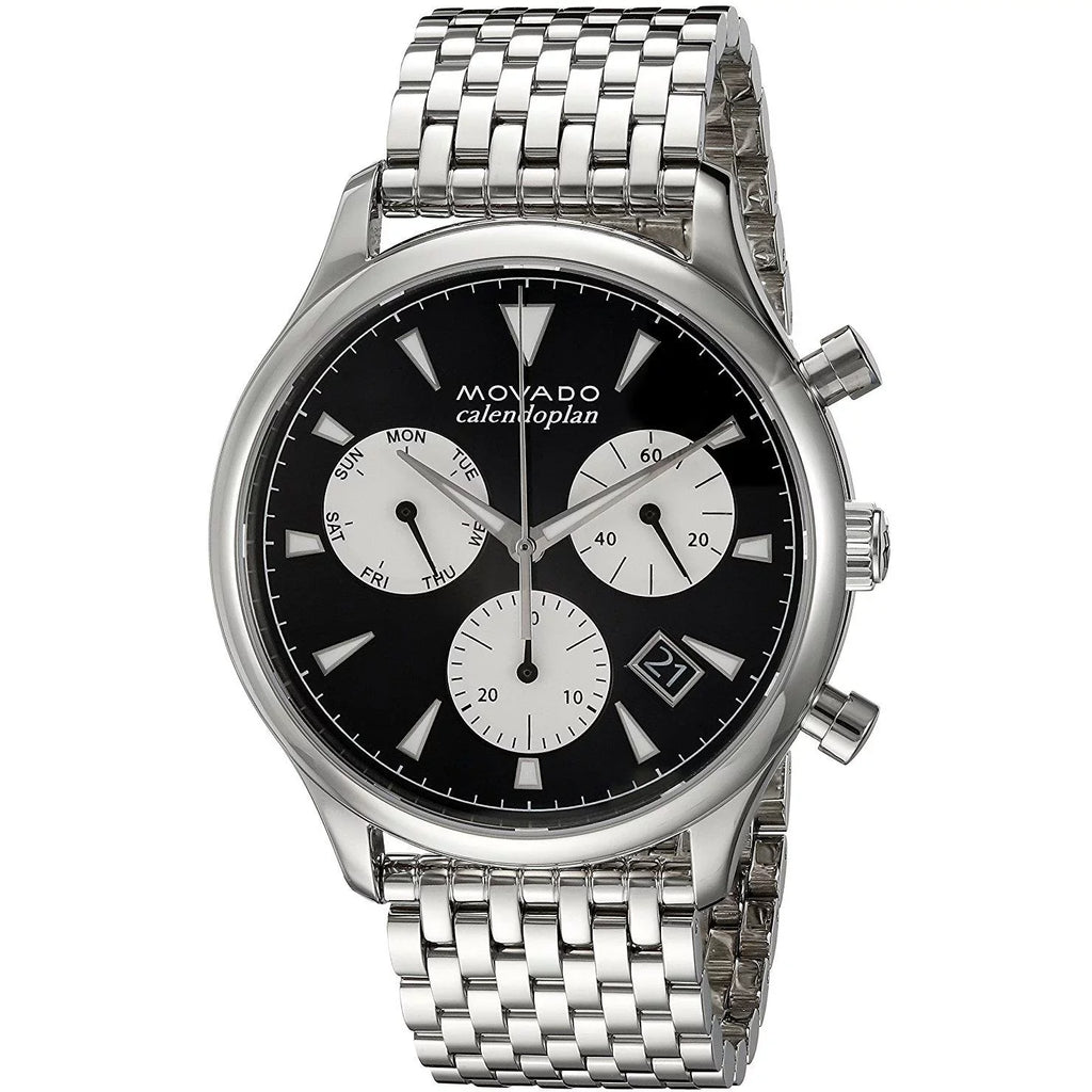Crystal Men's Case 43mm Dial Black Bracelet Movado Watch 3650014 Swiss & Quartz Heritage Steel Sapphire