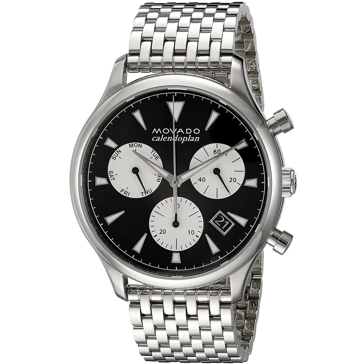Crystal Men's Case 43mm Dial Black Bracelet Movado Watch 3650014 Swiss & Quartz Heritage Steel Sapphire