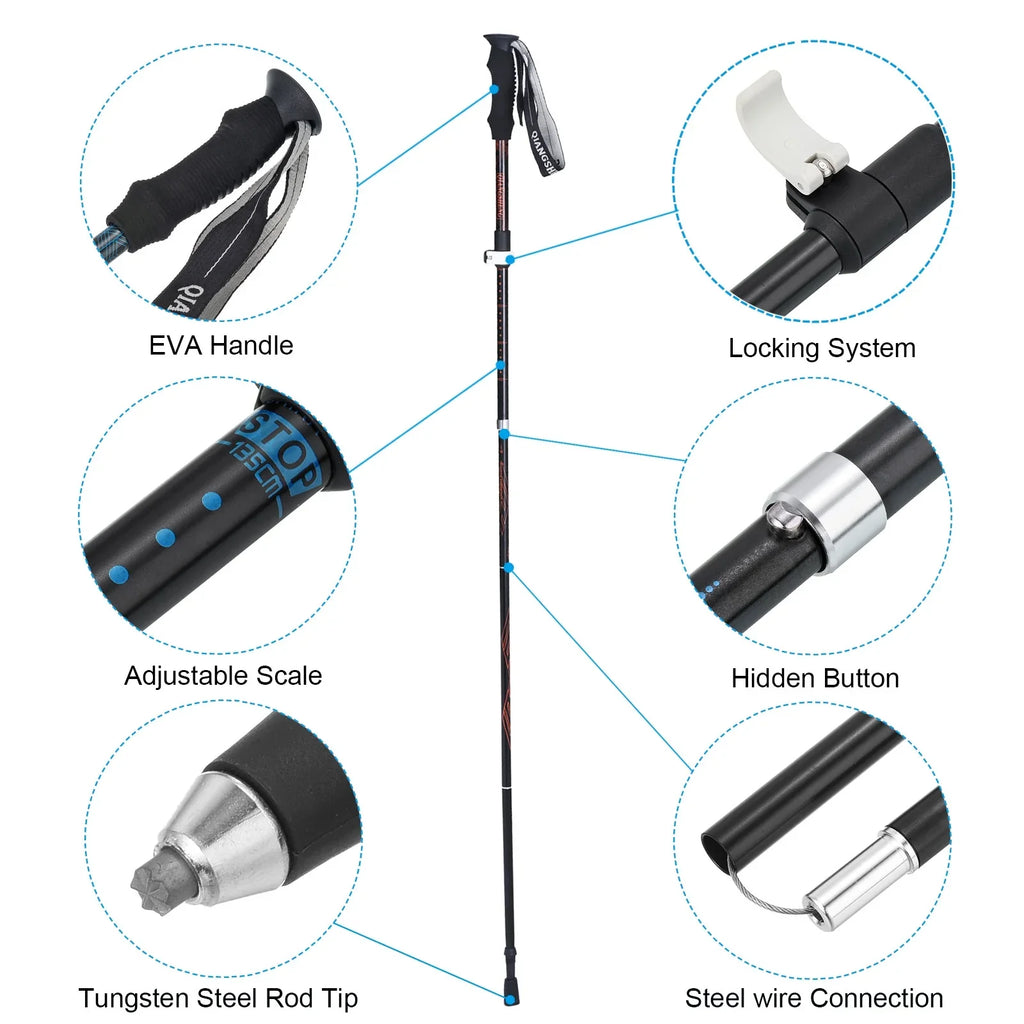 Poles, Hiking Telescopic Blue Uxcell Trekking Collapsible Inch 53 Pole 2Pack
