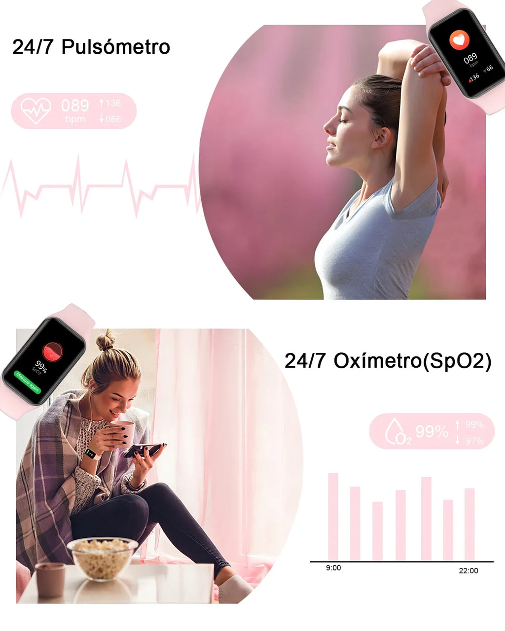 Watch Screen,with HD Smart Pedometer, for IP68 Calorie 1.47 iOS,Pink Compatible 24 Sports Men Android Waterproof, Fitness with Tracker Women Inch Modes and , -