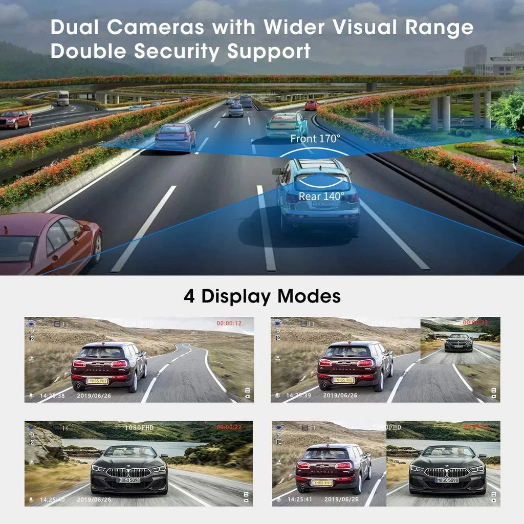 Wide Recording, Screen Angle and - - 32GB Assistance, Parking 1080P WDR Parking FHD - Front Detection, inch 170° 4 - Motion Card With ABASK Rear Monitor, G-Sensor, Loop Reverse Q40S Dashcam