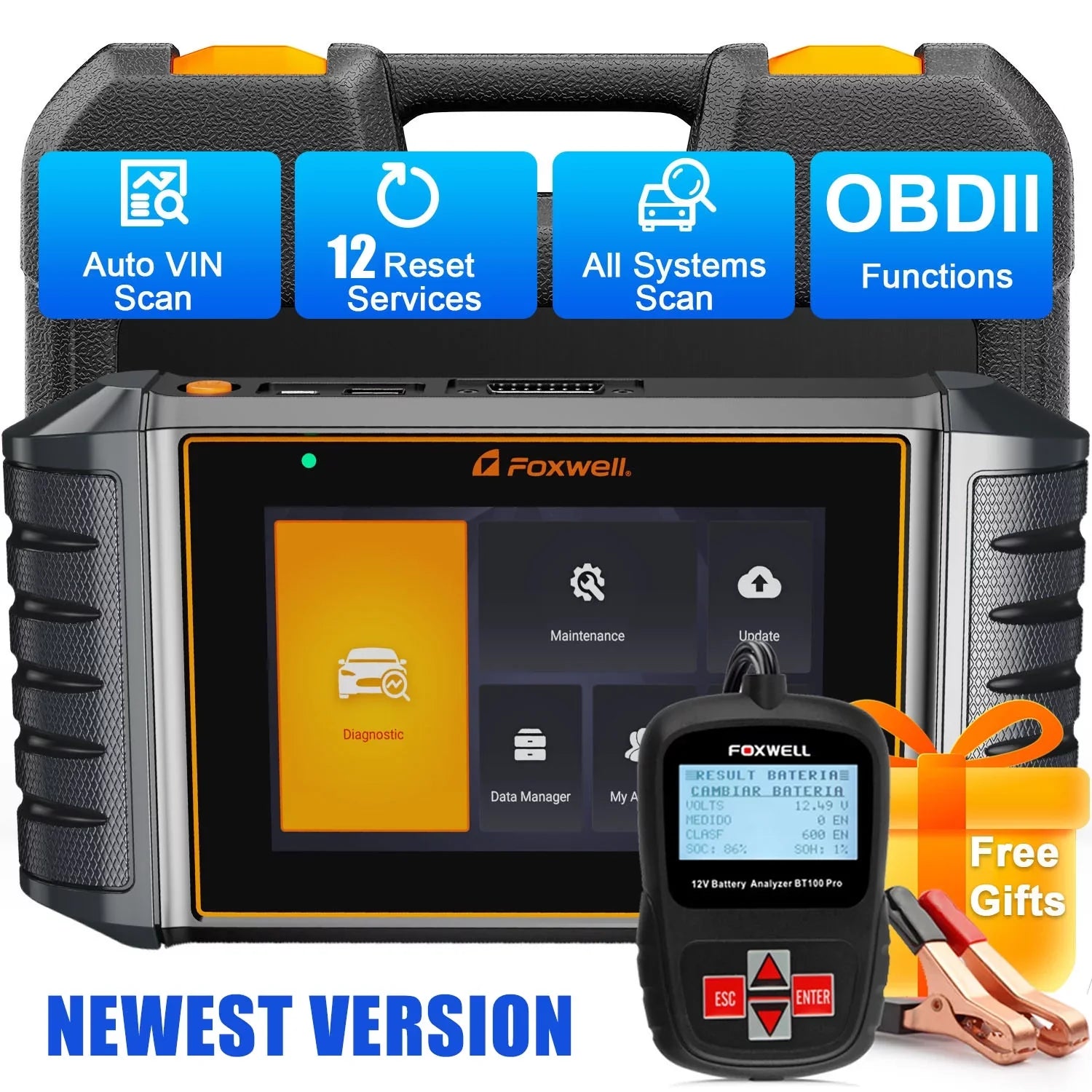 Throttle OBD2 FOXWELL Automotive Suspension ABS Scanner Diagnostic Coding All OBDII Reader Code Service Battery Automotive BMS Reset System Bleeding Tester Reset Scanner, 12 Gift: Injector Tool NT726