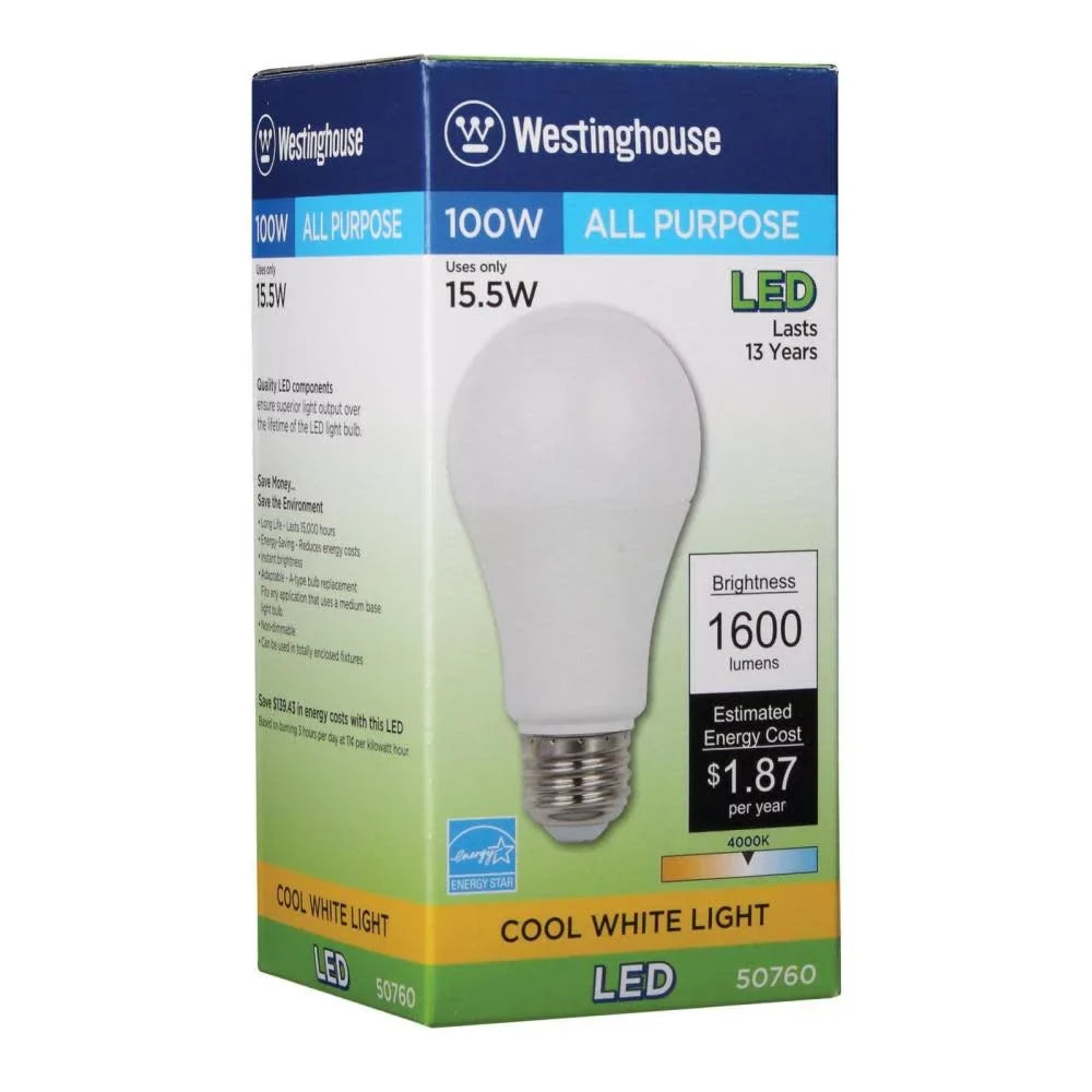 Omni Light Westinghouse Medium Base Equivalent Lighting Bulb (6 A19 5076000 Light 100-Watt Pack) with Cool White LED