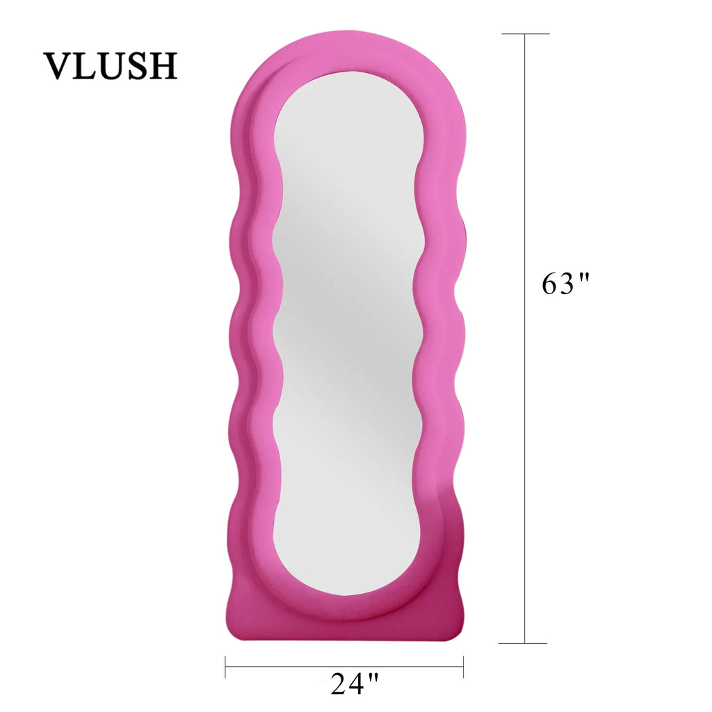 for Mounted VLUSH Length Wavy 63"x24" Wall Mirror Floor with Mirror Freestanding Mirror, Bedroom Full Stand, (Pink)