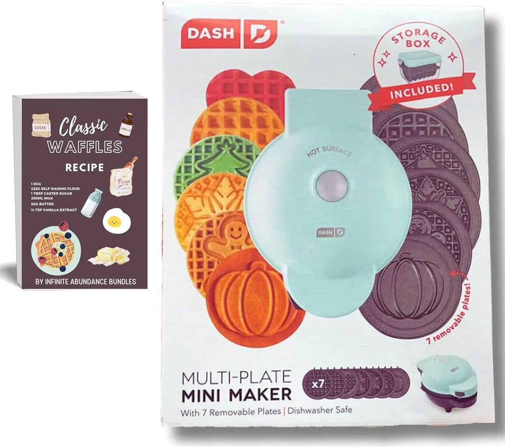 7 Dash Maker Storage Waffle with a and Mini Plates Waffle Iron Removable