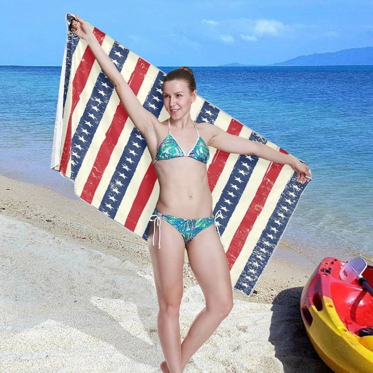 Super for Towels Stripes Lightweight Camping Holiday（90） Swimming Oversized Towel Flag - - American Beach Travel Quick Compact Bestwell Dry Absorbent Towel