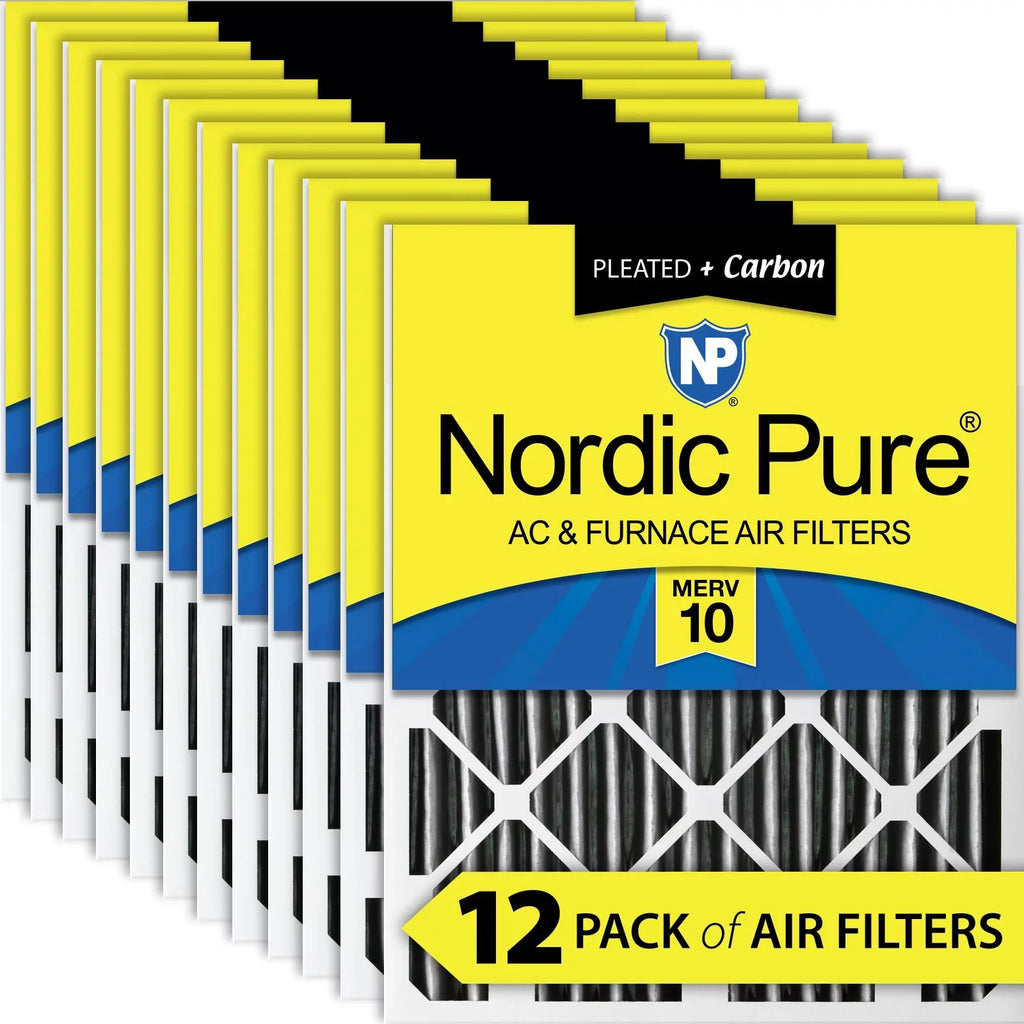 Pack 12 Carbon MERV Pleated 20x20x2 Plus Nordic Pure 10 Filters Pleated Air