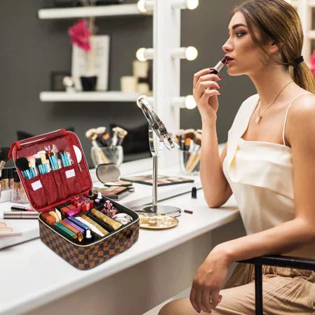 Case Compartments Brush Makeup ZBH with Cosmetic Travel Organizer Tool Makeup for Women Make Adjustable Jewelry Digital Storage Toiletry Bag Makeup Up Train Accessories